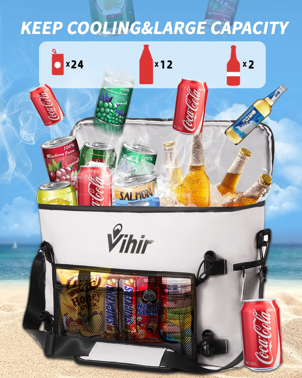 Vihir Waterproof Large Kayak Cooler with Multiple Storage Pockets, for Kayaks with Lawn-Chair Style Seats, for Camping,Travel, Lunch, Beaches Trips