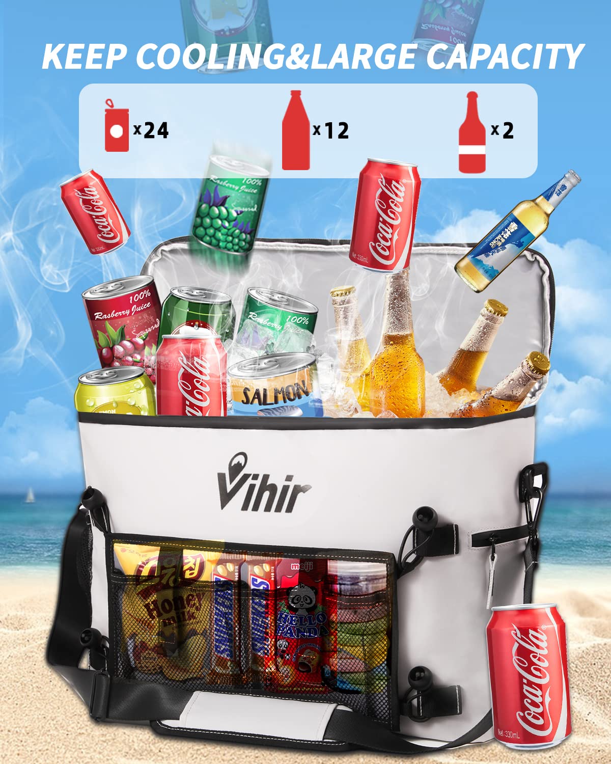Vihir Waterproof Large Kayak Cooler with Multiple Storage Pockets, for Kayaks with Lawn-Chair Style Seats, for Camping,Travel, Lunch, Beaches Trips