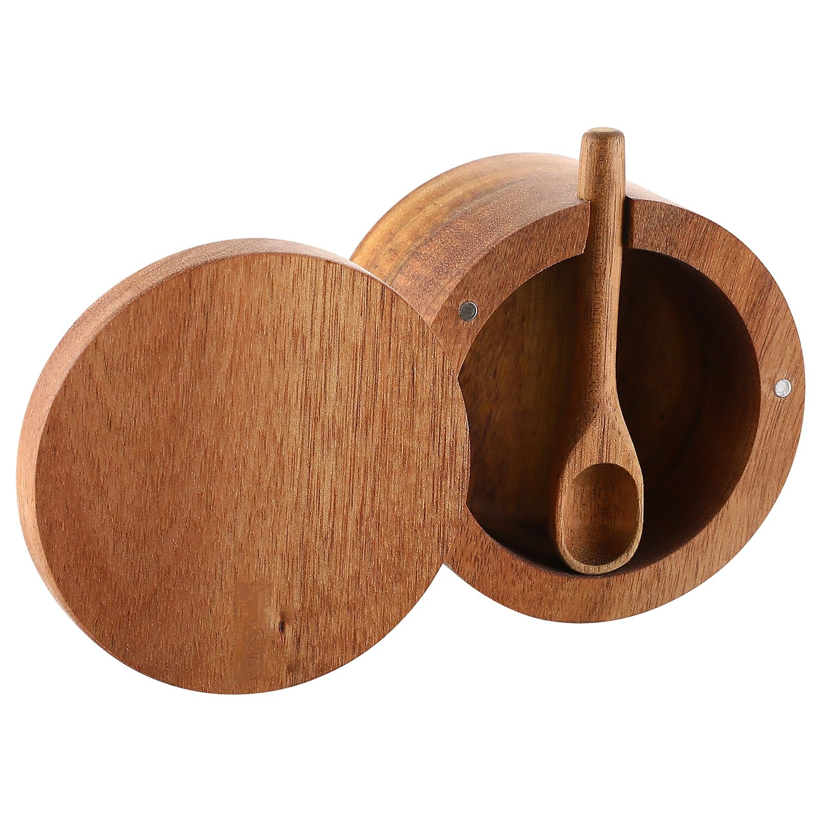 DGYLL Acacia Wood Salt Container with Spoon Keeper Salt Box Spice Storage Box Condiment Pot Sugar Bowl with Spoon and swiveling lid Size: 3.5DIA x 2.5H inch (1pc no Pattern/w Spoon)