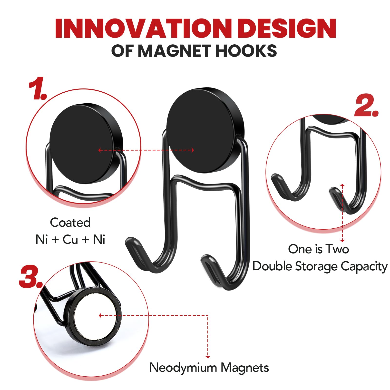 Buelkmag Magnetic Hooks 50Lbs+ 2026 Cruise Essentials Magnet Hook Heavy Duty Magnets Hanging Swivel Hooks for Refrigerator Grill Toolbox Outdoor 4 Pack (Black)