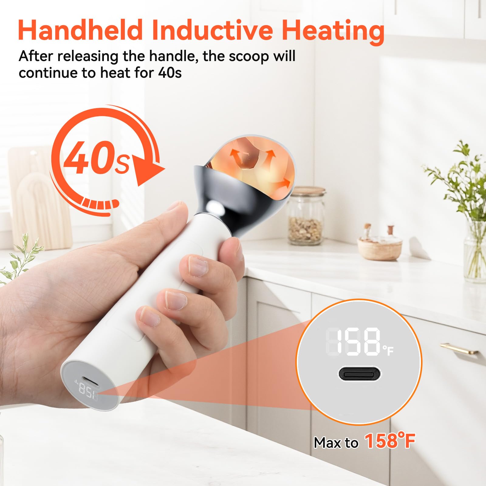 OTraki Heated Ice Cream Scoop, Electric Scooper for Hard Icecream, Heats to 70°C for Hard Ice Cream with LED Display, Waterproof Easy for Seniors