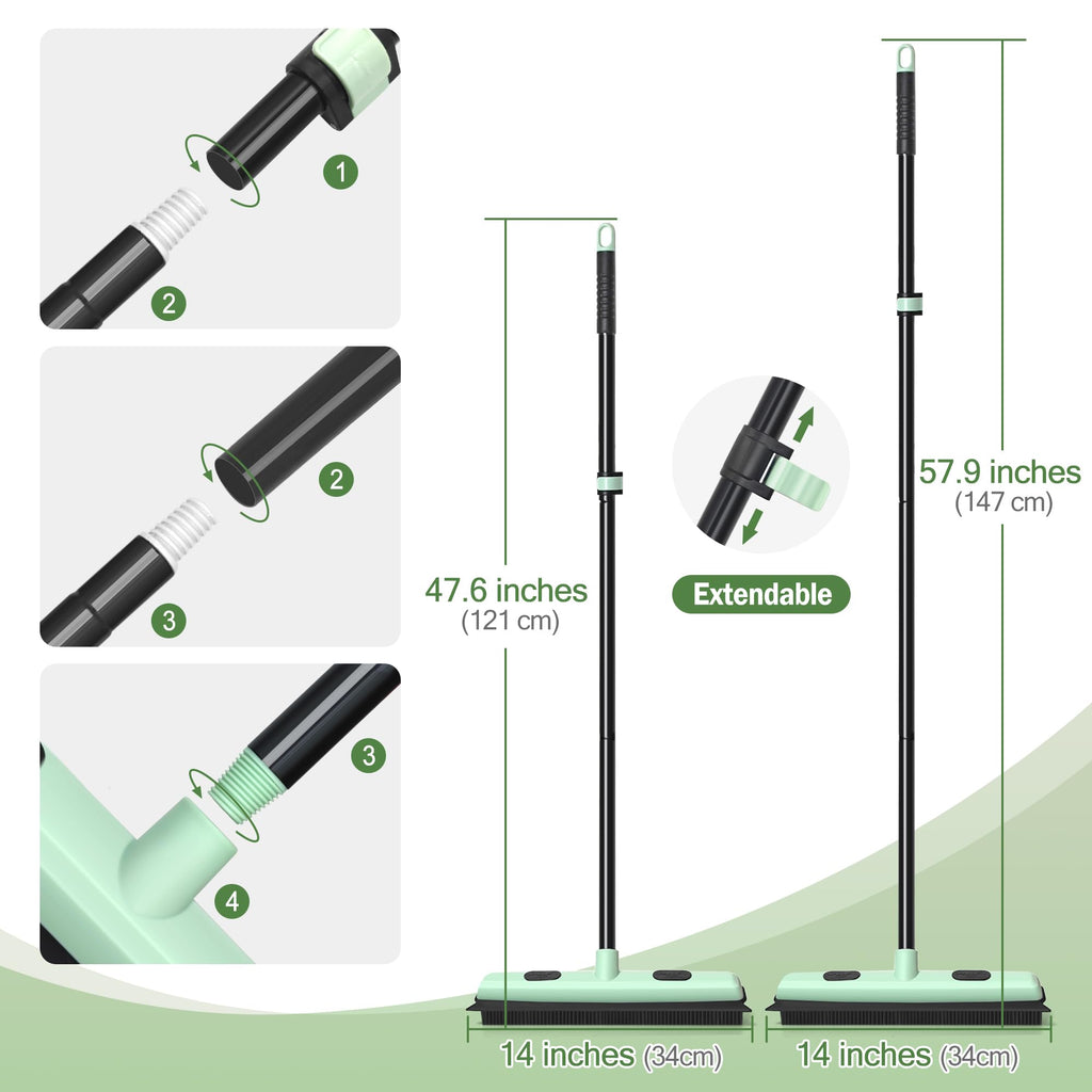 DALIPER Pet Hair Removal Broom with Squeegee 58‘’ inches Long Handle Carpet Rake, Rubber Push Fur Broom, Carpet Squeegee with Detailing Lint Brush