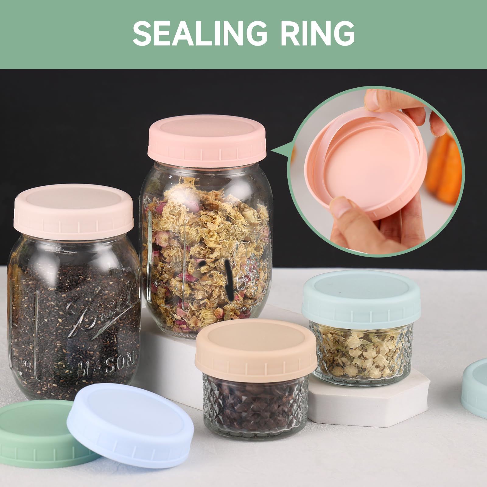 16PCS Plastic Mason Jar Lids 8 Wide Mouth&8 Regular Mouth for Ball, Kerr Jars and More, Colored Plastic Reusable Mason Jar Accessories for Canning Jars, Leak Proof Canning Lids with Silicone Rings