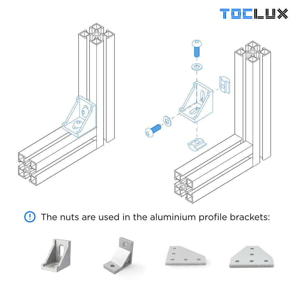 200pcs 2020 Series M5 T Nut and Black Screw Kit – Sliding & Drop-in T-Nuts, M5x8 & 10mm Black Screws, Washers, Hex Wrench – for 6mm T-Slot Aluminum Extrusion Accessories Extruded Aluminum Hardware