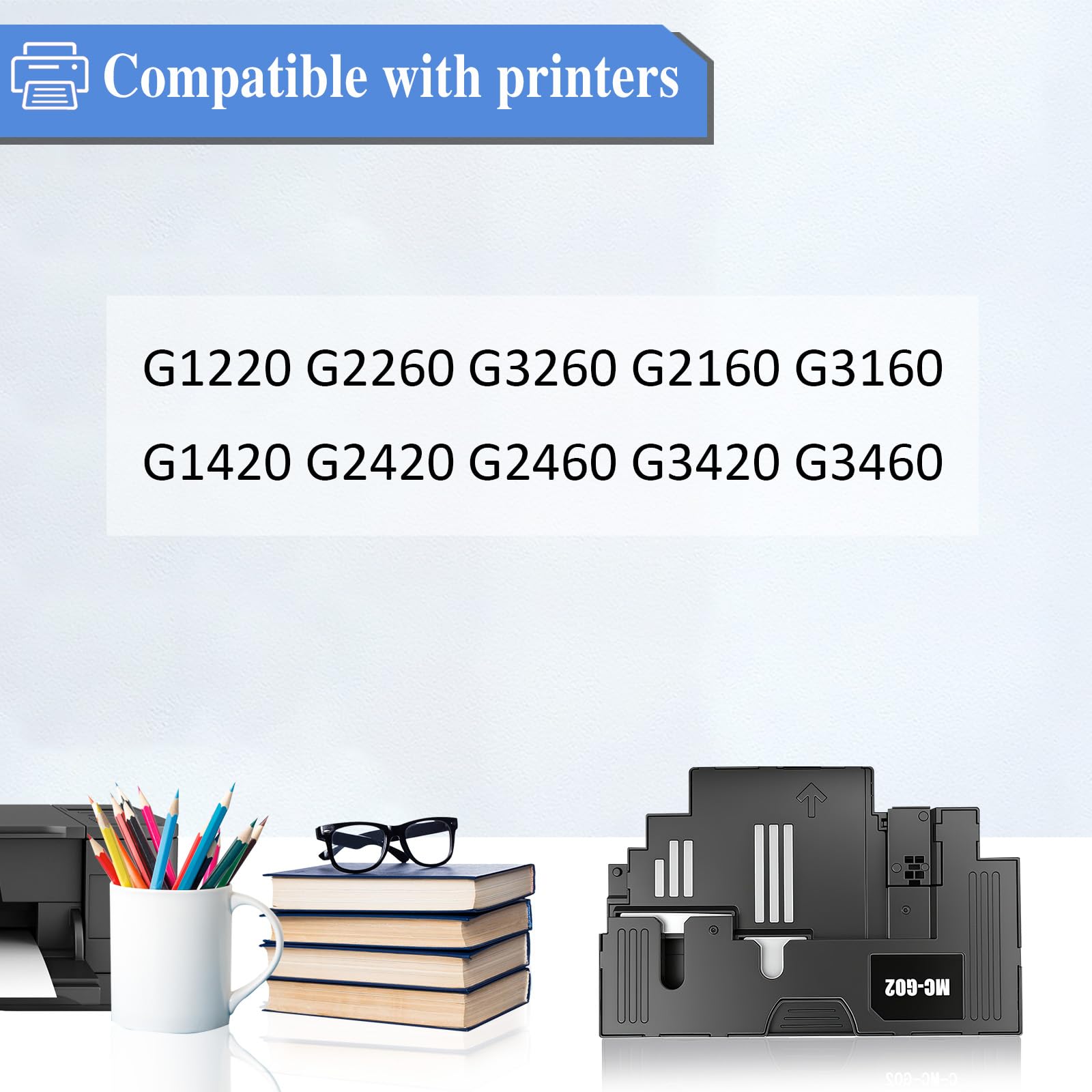 MC-G02 Maintenance Cartridge Compatible for Canon G3260 G2260 G1220 G2160 G3160 G1420 G2420 G2460 G3420 Printers MC G02 Waste Ink Collection Waste Ink Maintenance Tank New Chip（2 Pack）