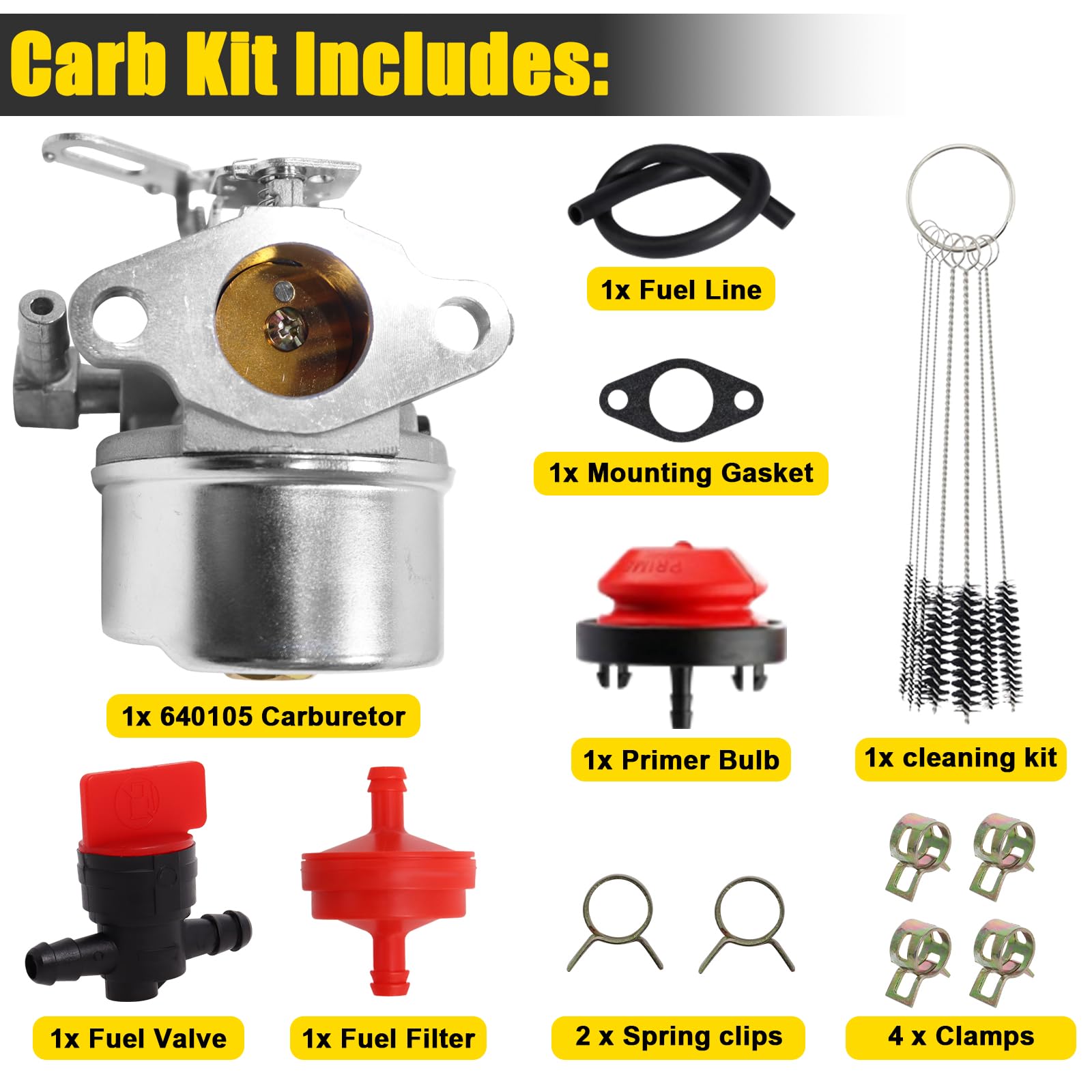 Podoy Upgrade 640084B Carburetor Carb Kit with Smooth Engine Performance, Compatibe with Te-cumseh 4HP 5HP HS50,HSSK40, HSSK50, HSSK55, 640084, 632107, 640105, 521 Snowblower Thrower, 13 Pcs