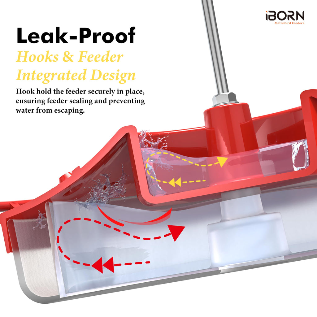 iBorn Hummingbird Feeder for Outdoors with Built-in Ant Moat, Bird Feeders with 14 Bee Guard Ports, Metal Hanging Hook & Easy-Clean Design, 13 OZ,2-Pack,Red
