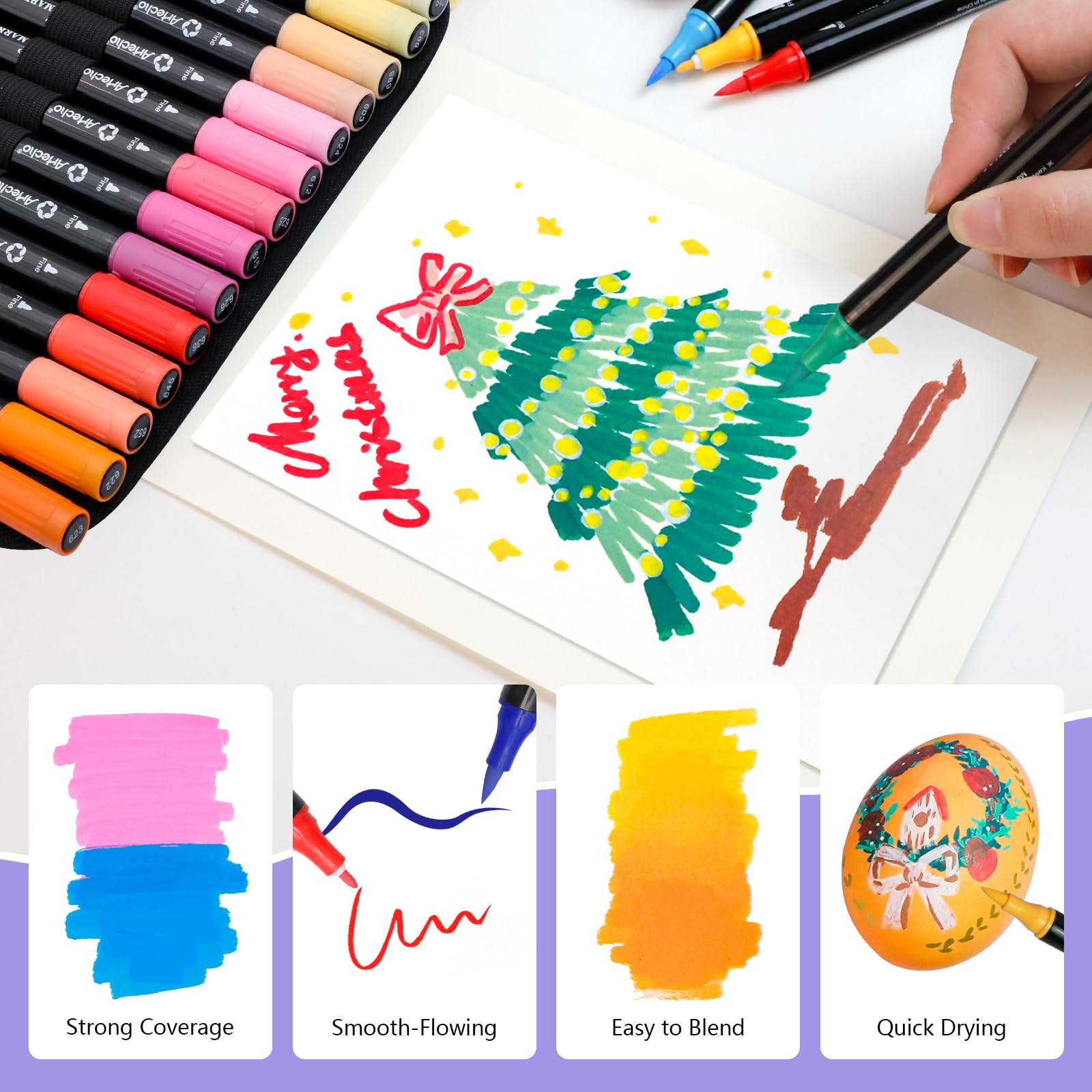 Artecho Acrylic Paint Markers 72 Colors with Bag, Acrylic Paint Pens with Brush Tip and Fine Tip for Stone, Rock Painting, Paper, Pumpkin, Wood, Egg, Canvas, Ceramic, Fabric, leather, Glass