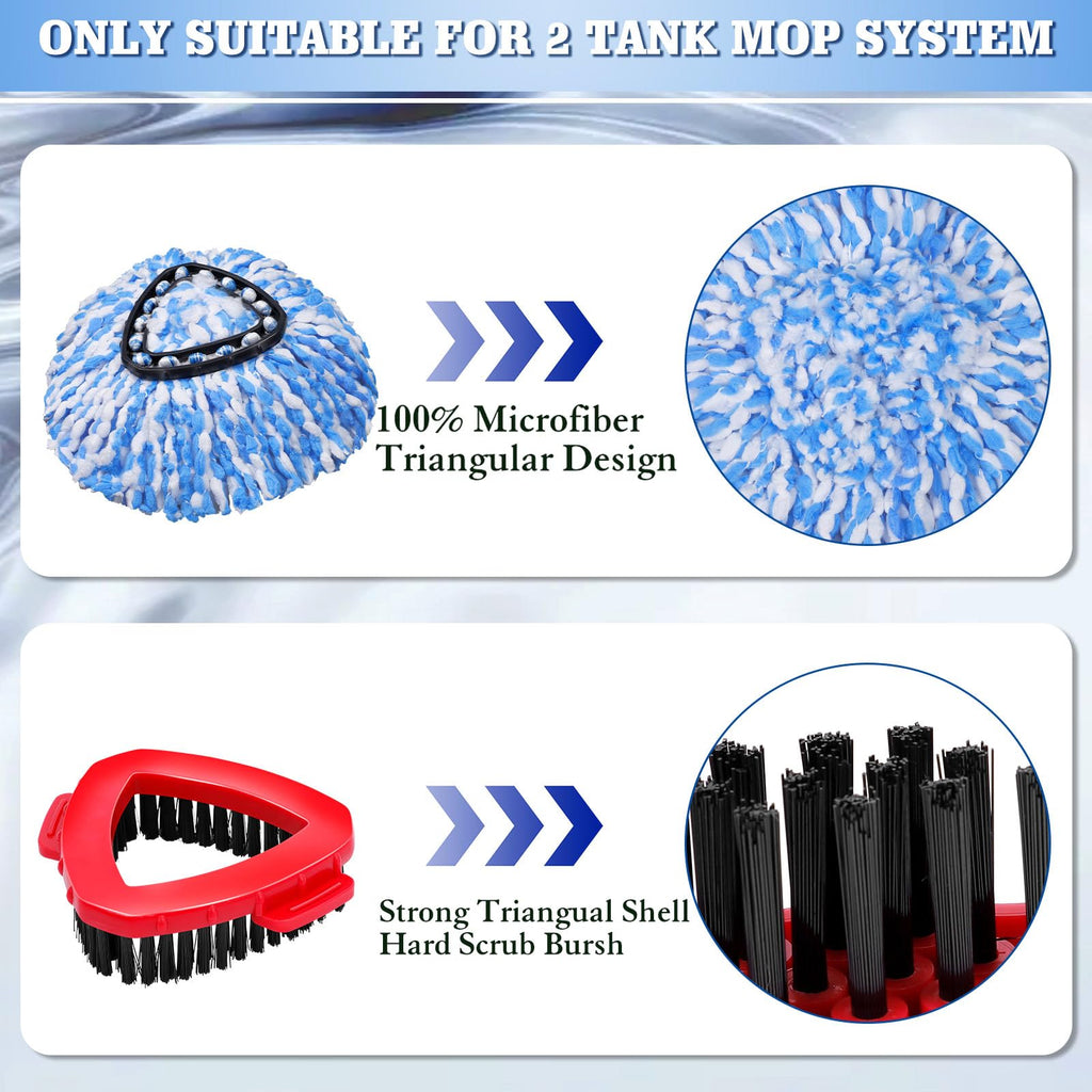 4-Pack Microfiber Spin Mop Head Replacements - Compatible with Oceda RinseClean 2-Tank System,Comes with 1 Mop Scrub Brush, 1 Mop Base & 4 Cleaning Floor Mop Heads Blue