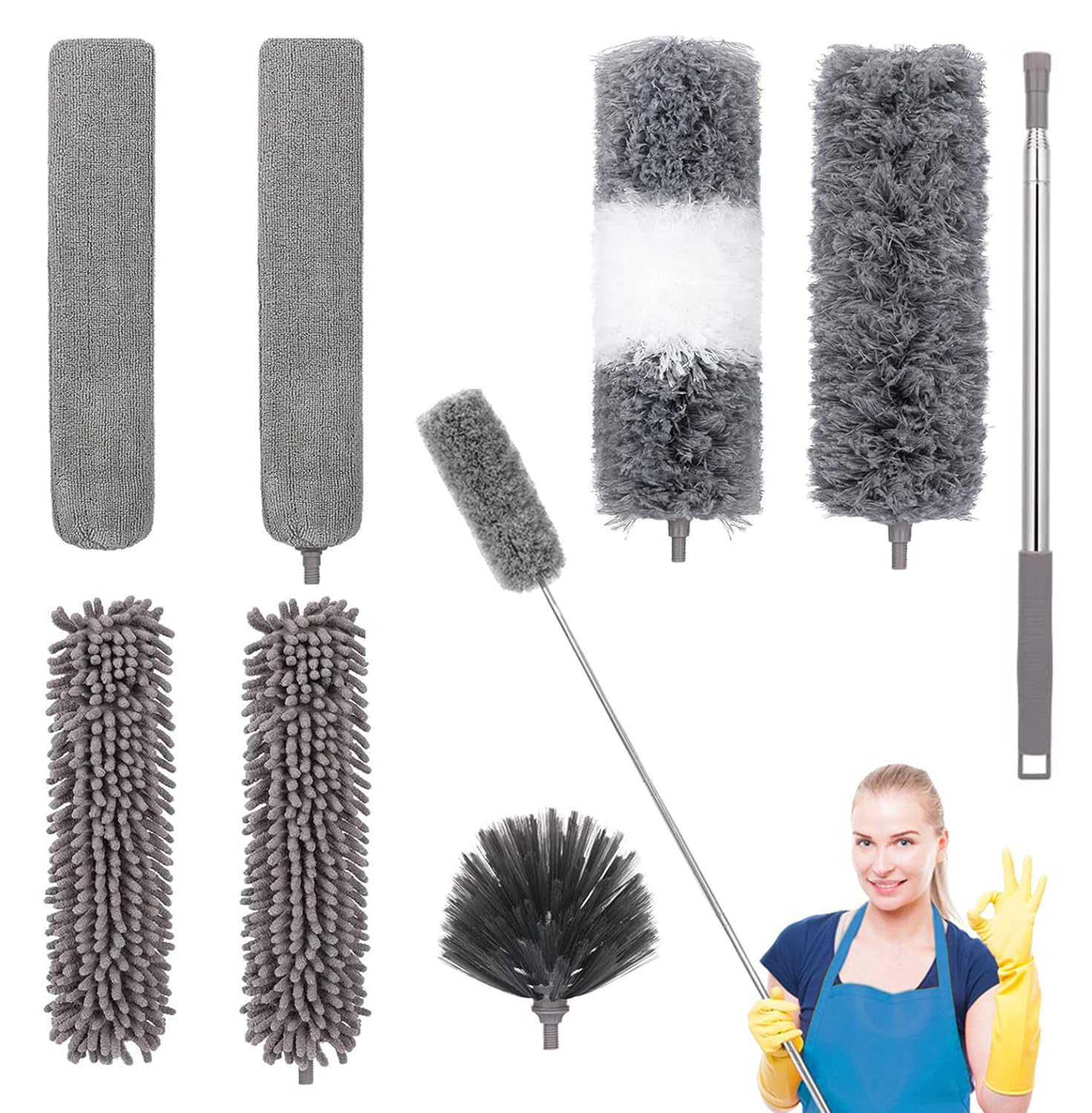 LLCJYYCY Feather Duster,Microfiber Dusters for Cleaning with Extension Pole,Washable Lightweight Dusters for Cleaning Ceiling Fan, High Ceiling, Furniture,Bed Bottom, Gap,Spider Web etc.