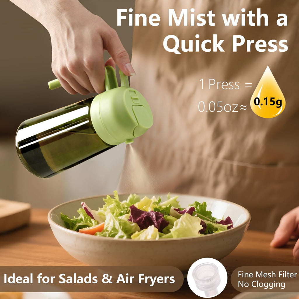 SWEET VIEW 2PCS Olive Oil Dispenser and Oil Sprayer – 16oz/470ml Glass Light-Proof Oil Pourer for Kitchen with Stickers for Air Fryer, Cooking, Salad, and BBQ