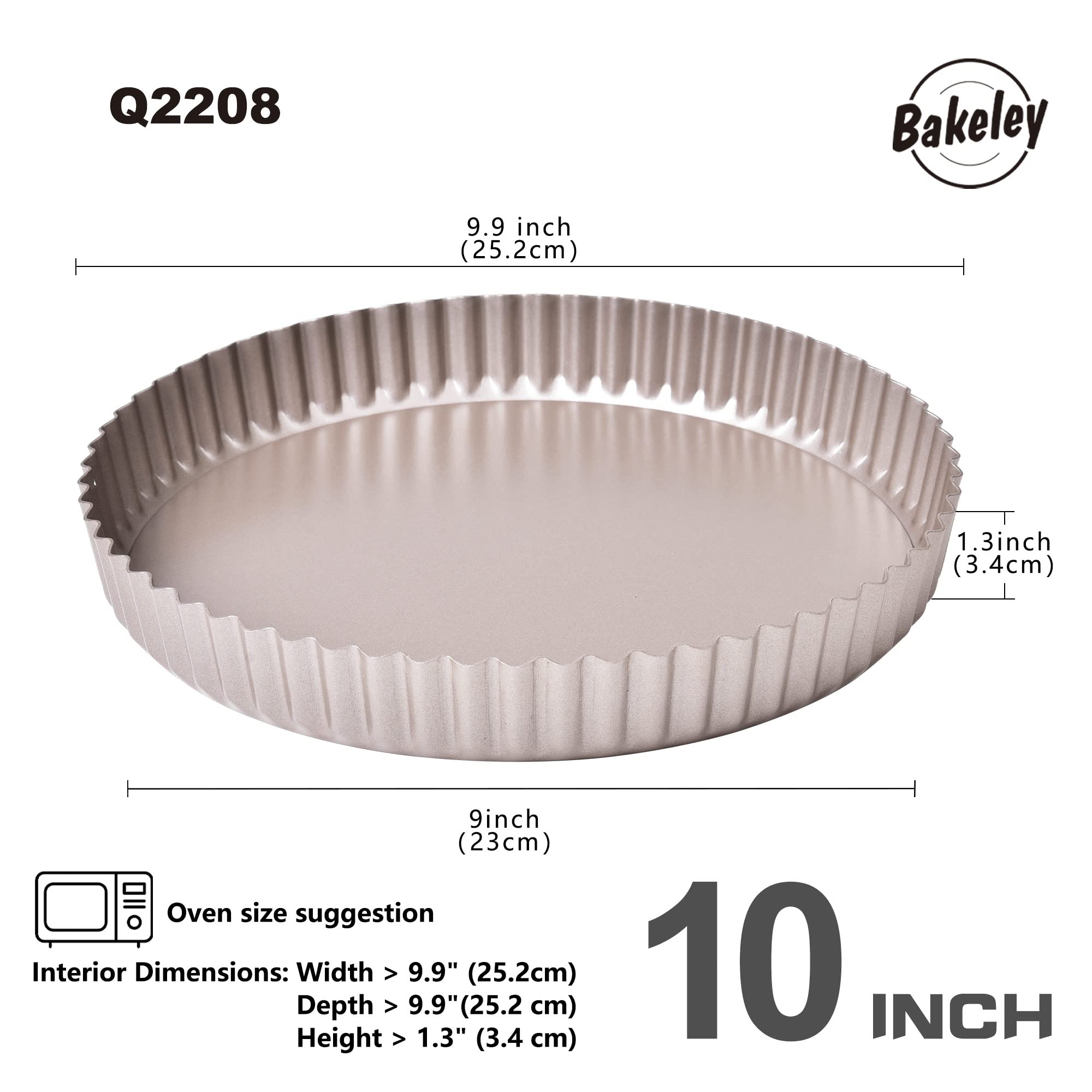 Bakeley Tart Pan 10-Inch Round Non-Stick Tart Pan with Loose Removable Bottom, Carbon Steel Quiche Pan for Mousse Cakes, Kitchen Reusable Baking Tools (Champagne Gold)