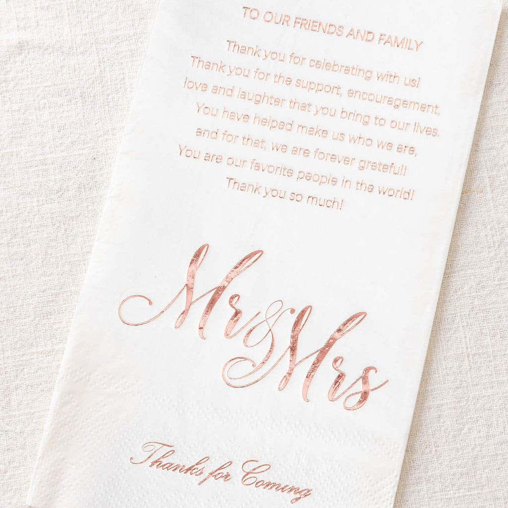 Crisky Rose Gold Mr & Mrs Dinner Napkins Wedding Dinner Napkins Replace Thank You Card Disposable Decorative Towels for Wedding Shower Banquet Rehearsal Dinner Decorations,50 Pcs, 3-ply, 12"x16"