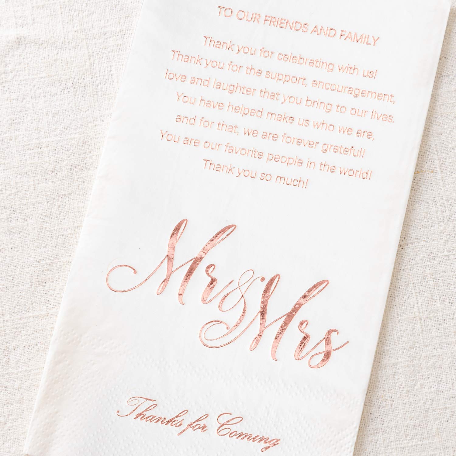 Crisky Rose Gold Mr & Mrs Dinner Napkins Wedding Dinner Napkins Replace Thank You Card Disposable Decorative Towels for Wedding Shower Banquet Rehearsal Dinner Decorations,50 Pcs, 3-ply, 12"x16"