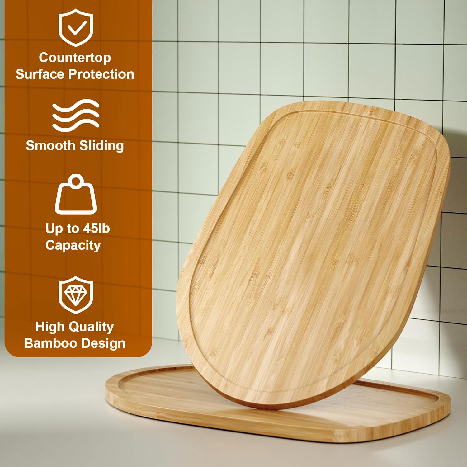 Vikarland Bamboo Mixer Slider for KitchenAid 4.5-5 Qt Tilt Head Stand Mixer Moving Tray Slide Mat for KitchenAid Artist Stand Mixer Attachments Sliding Tray