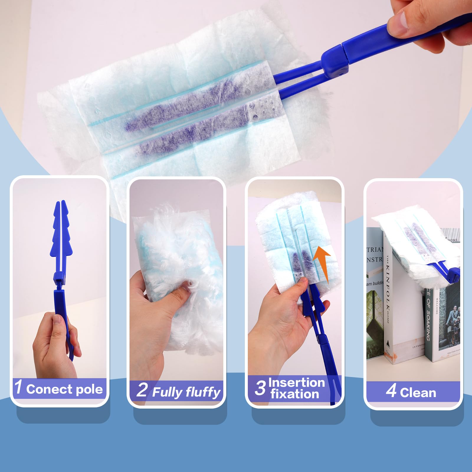 UKEENOR 180° Multi Surface Duster Refills Kit With Extender Handle (1 Long + 1 Short Handle + 15 Refills)
