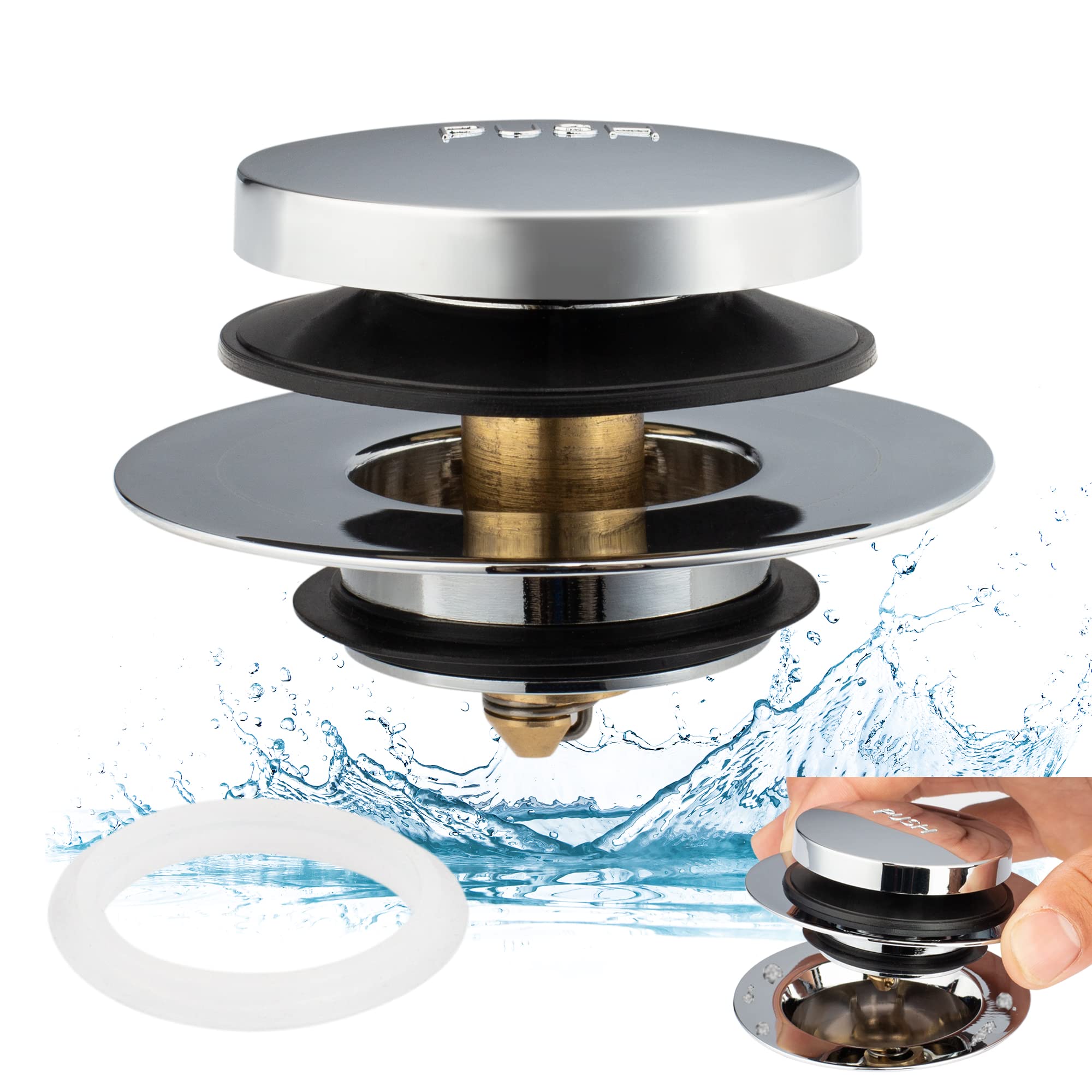 Artiwell Universal Tip Toe Bath Drain Stopper and Cover, Bathtub Drain Stopper, Replaces Lift and Turn, Tip-Toe and Trip Lever drains for Tub, EZ Installation and Clearing
