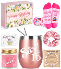 Awfrky Sweet 16 Gifts for Girls, Best 16th Birthday Gift Set, 7 Items, Including Insulated Tumbler, Bracelet, Socks, Candles, Hair Tie & Card