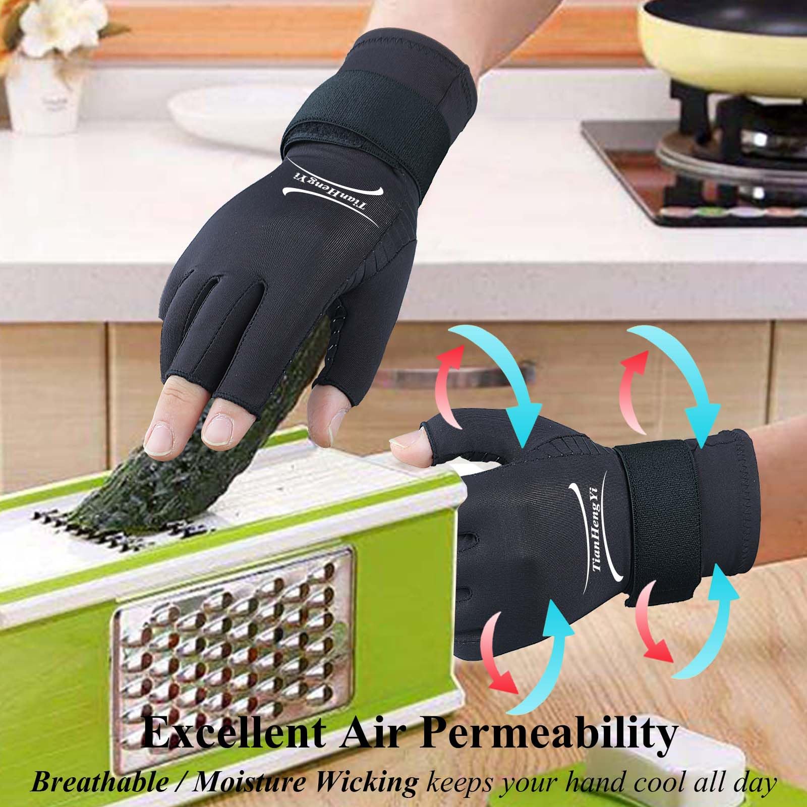 2 Pairs Copper Arthritis Gloves for Women Men, Fingerless Compression Gloves Relieve Hand Pain, Typing Gloves for Arthritis, Carpal Tunnel, Tendonitis, RSI with Adjustable Wrist Strap (Small/Medium)