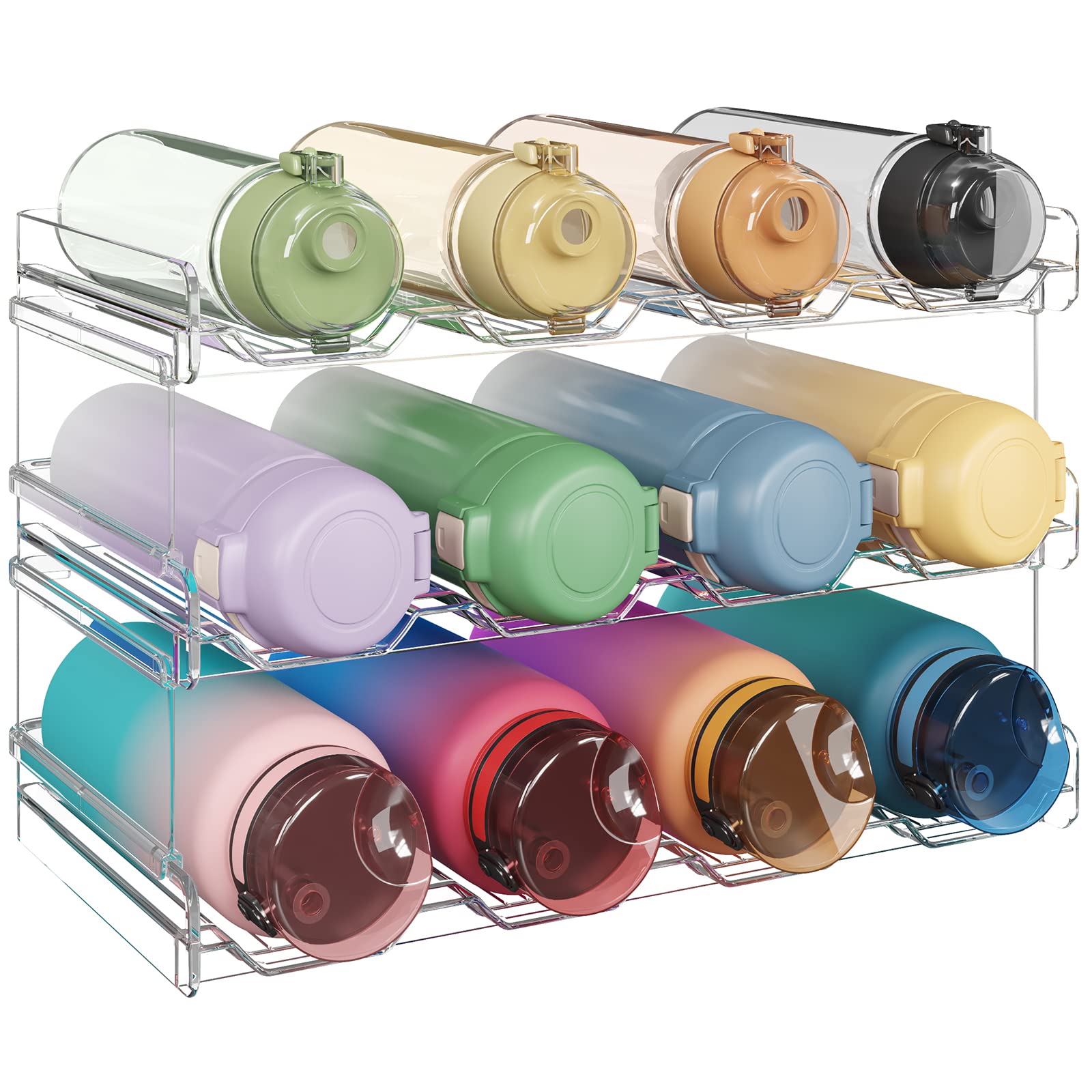 Lifewit Stackable Water Bottle Organizer for Cabinet, Pantry - Plastic Cup Holder, Kitchen Storage Accessories, Wine Racks for Kitchen Tabletop Storage, Cupboard, Office - 3 Pack, Hold 12 Bottles