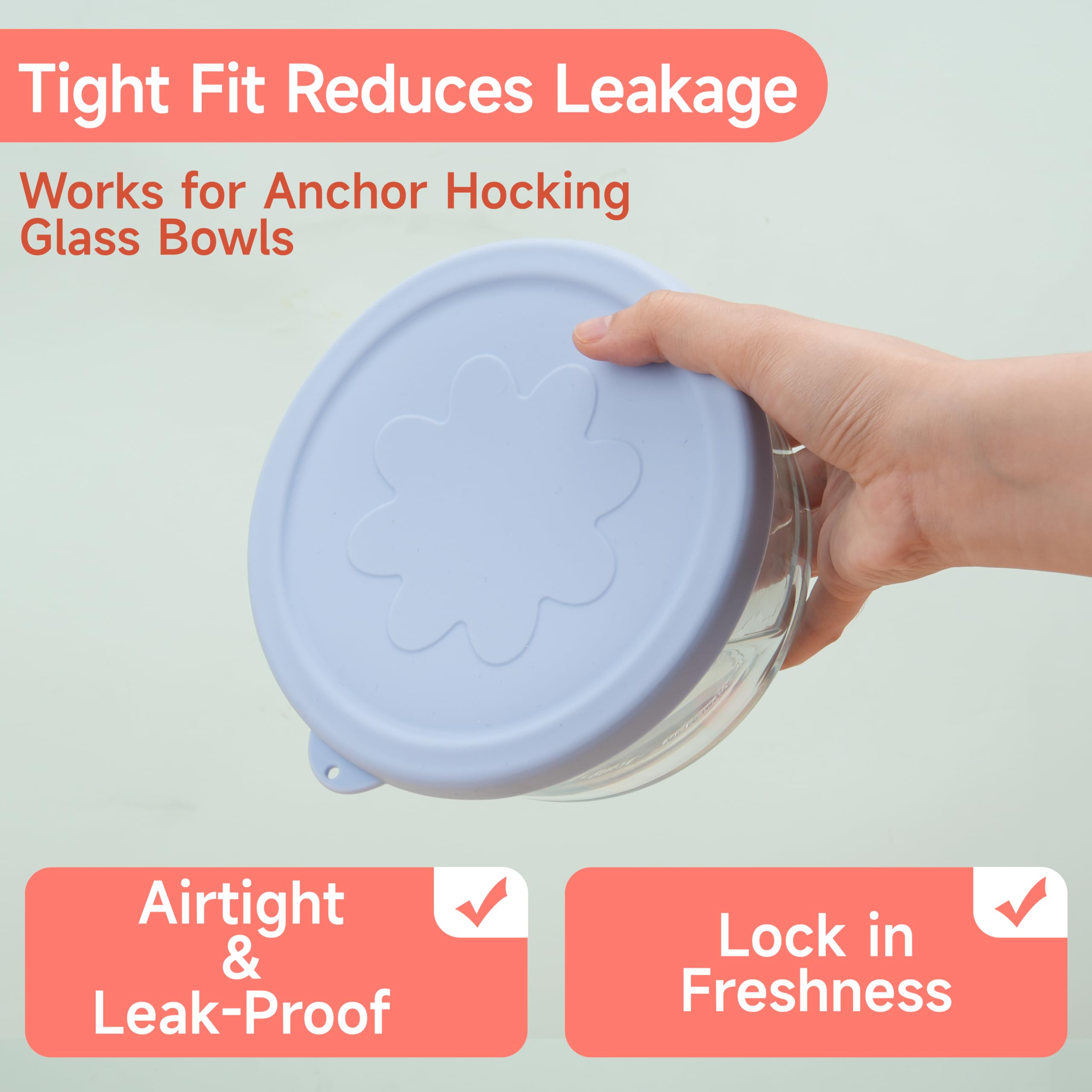 LUVCOSY 4 Cup Silicone Replacement Lids Storage Cover for Anchor Hocking Glass Bowls (Container not Included) 4 Pack Microwave, Dishwasher and Freezer Safe