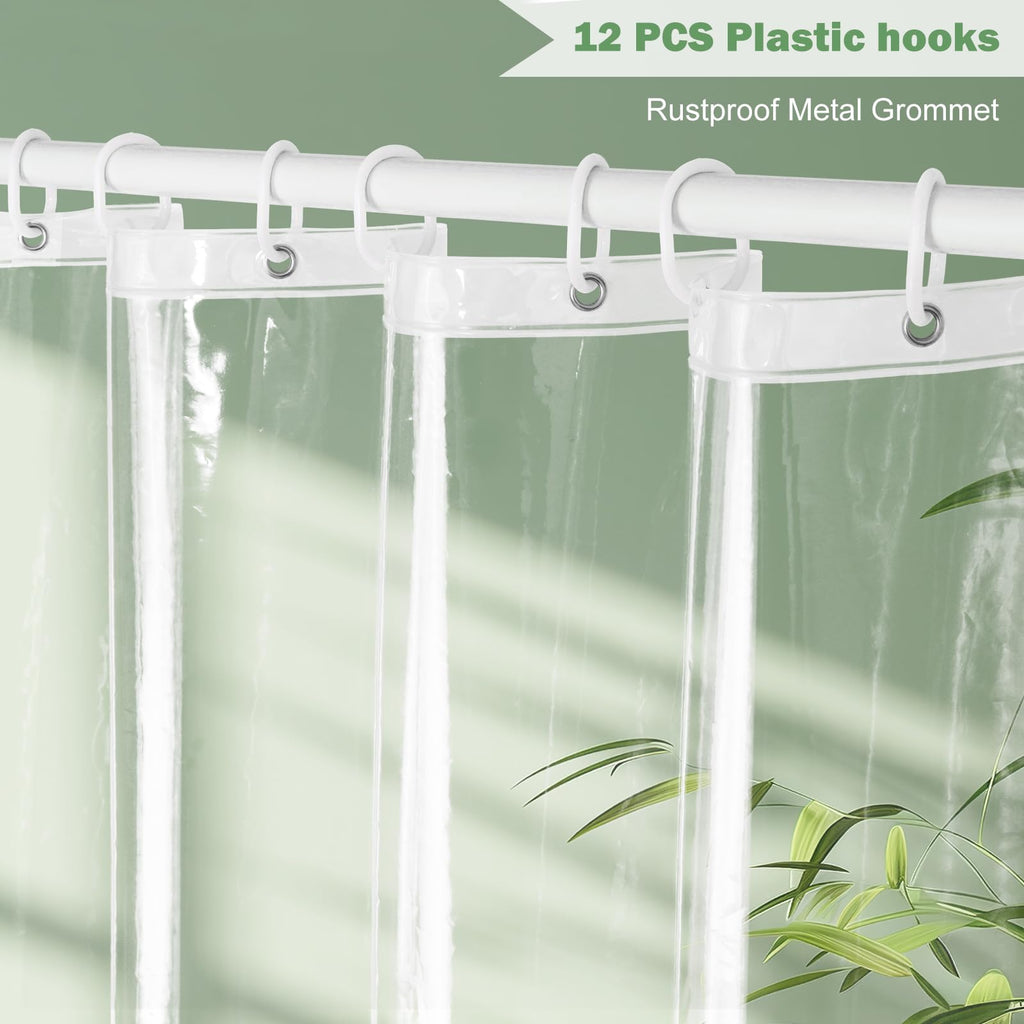 UFRIDAY Clear Shower Curtain Liner PEVA, Extra Long Bathroom Curtain Waterproof with 5 Magnets Bottom, for Home/Hotel, 72 x 78 inch