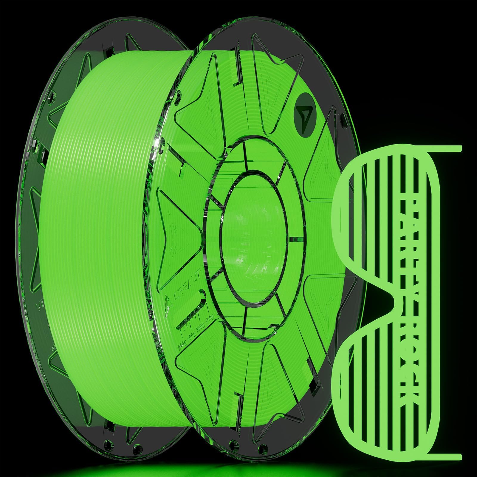 Creality Hyper Luminous PLA Filament for 3D Printers, 1.75mm 1kg (2.2lb), 30-300mm/s Printing Speed, Glow in The Dark, Fits Most 3D Printers, Suits for Creative Lighting, Holiday Decor, Green