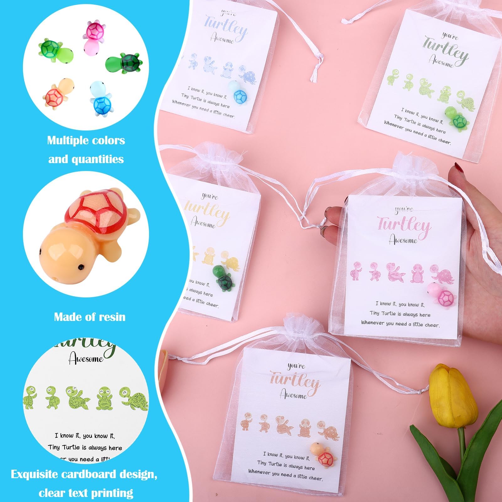 50 Sets You're Turtley Awesome Inspirational Gift 50 Turtle Greeting Cards Mini Sea Turtle Figure and Organza Bag Inspirational Employee Appreciation Gift Employee for Coworker Teacher Team Volunteer