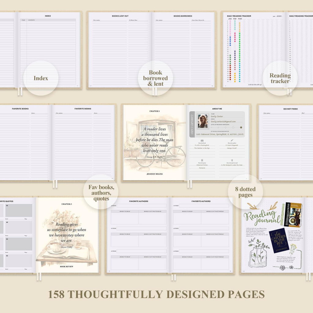 Lanpn Reading Book Journal for Book Lovers Readers, 9.3" x 7.7", 158 Pages Linen Hardcover Reading Log with 52 Book Reviews, Book Tracker Reading Notebook Bookish Gifts (Beige)
