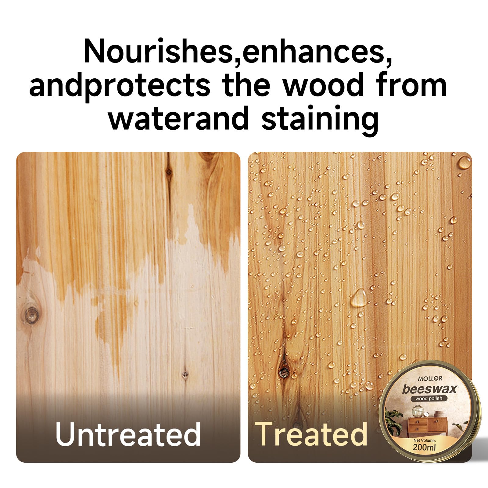 MOLLOR Beeswax Furniture Polish, Cabinet and Table Restorer, Natural Wood Conditioner, Multipurpose Beeswax for Wooden Tools, Protects for a Perfect Finish Bees Wax Polish (1 x 200g with 1 Sponge)