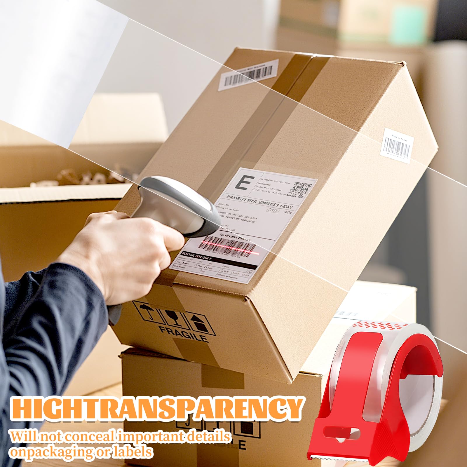 Heavy Duty Packing Tape, 6 Rolls Clear Packaging Tape with 1 refillable Dispenser, 1.88 Inches x 55 Yards, Designed for Shipping and Moving, Shipping and Packing