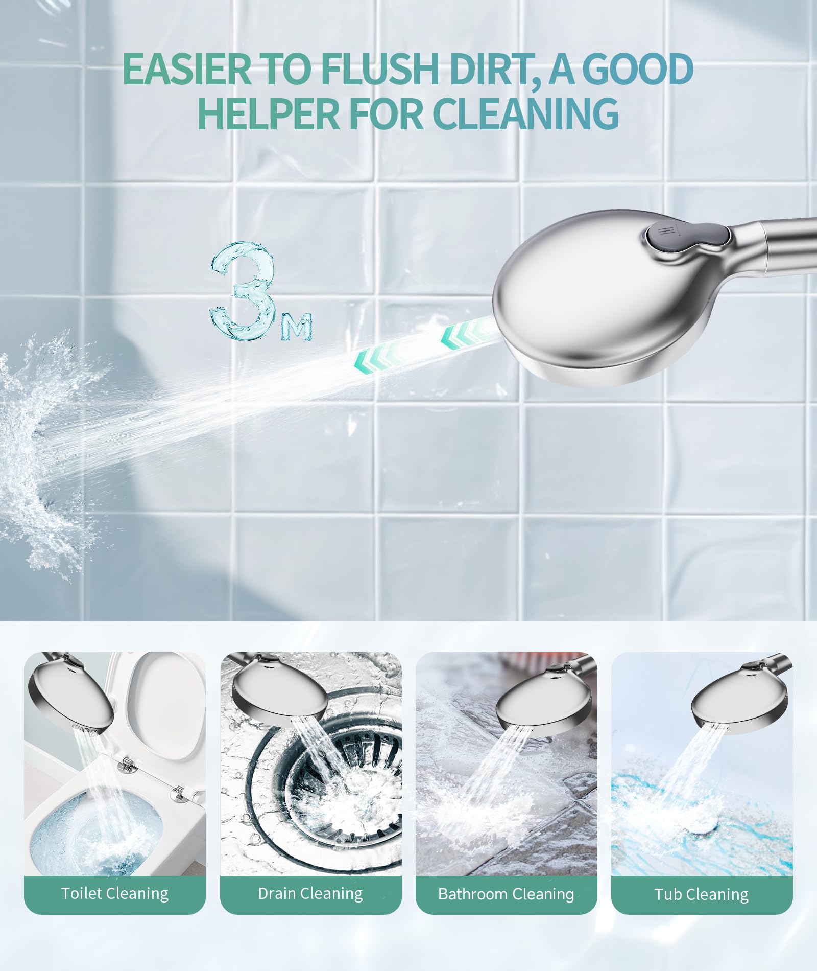 Filtered Shower Head with Handheld, High Pressure 9 Spray Mode Chrome Showerhead with Filters,Detachable Shower Head,Water Softener Filters Beads for Hard Water -Remove Chlorine