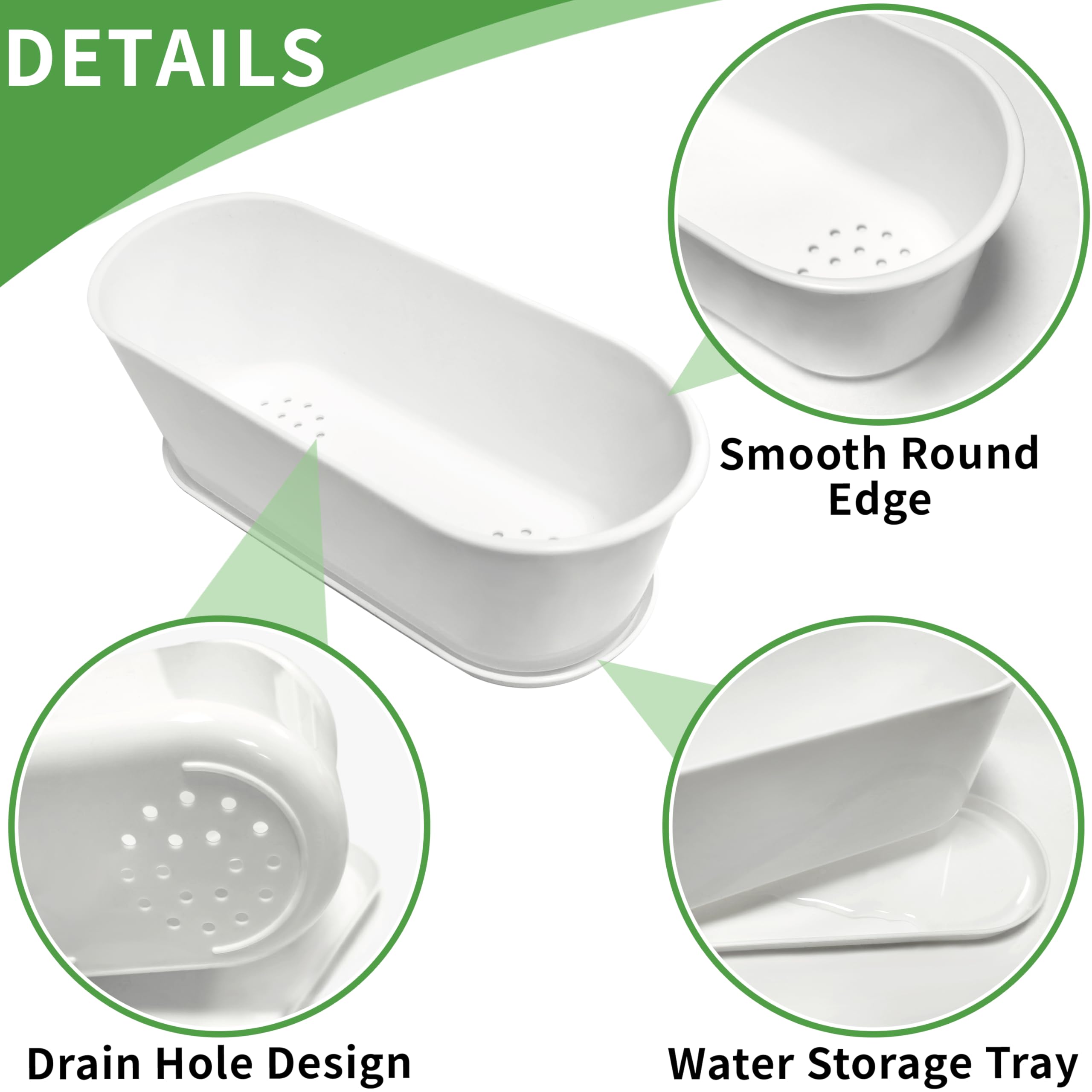 5 Set 8.5x3.5 Inch Plant pots, Rounded Rectangle planters with Multiple Drainage Holes and Trays, Window Box Planter for Indoor Windowsill, Balcony etc.