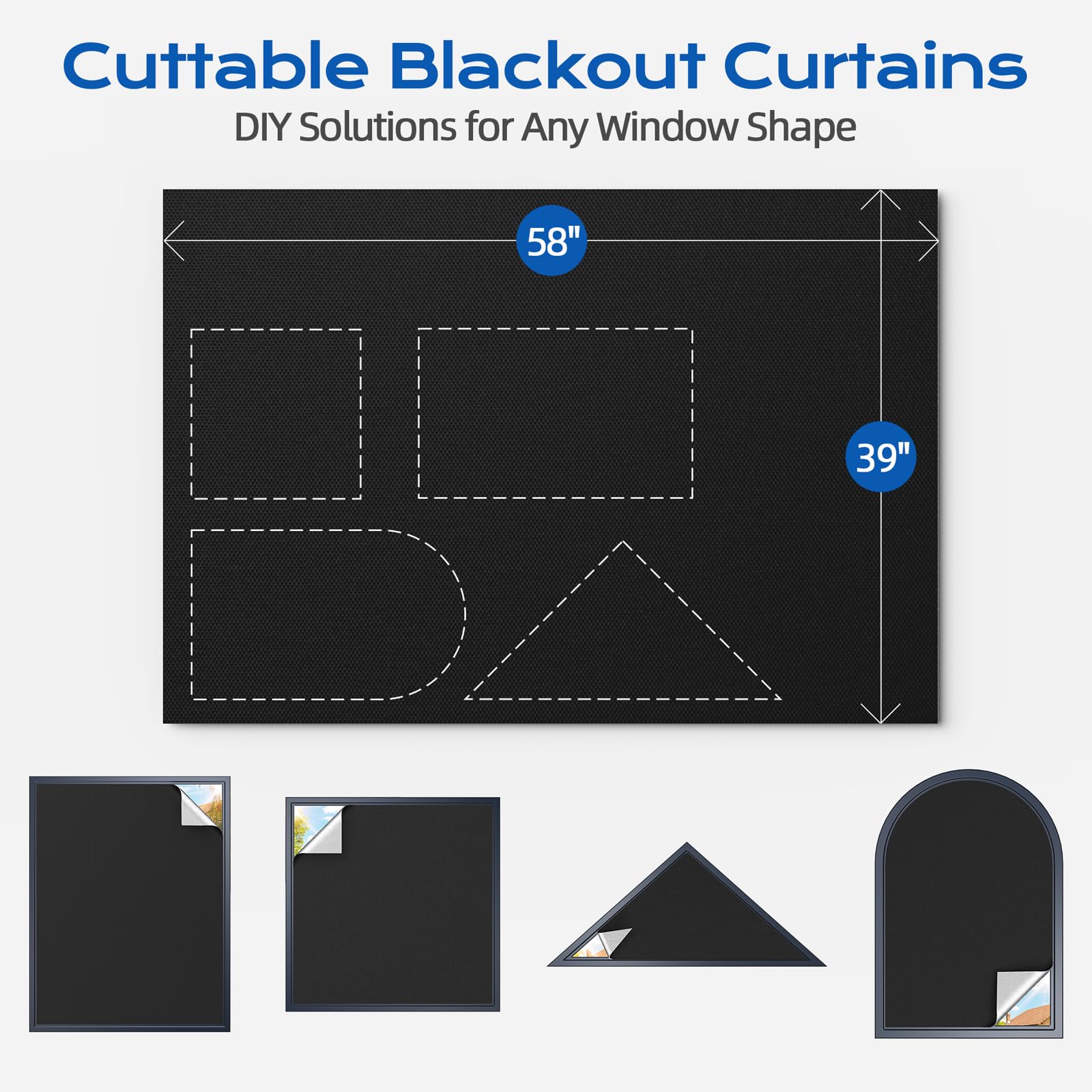 Blackout Curtains for Bedroom, 39" x 58" Portable Blackout Blinds with 20 Sets Hooks & Loops Strips for 100% Blackout Window Film, Temporary Blackout Shades for Windows Cover Nursery Travel RV- Black