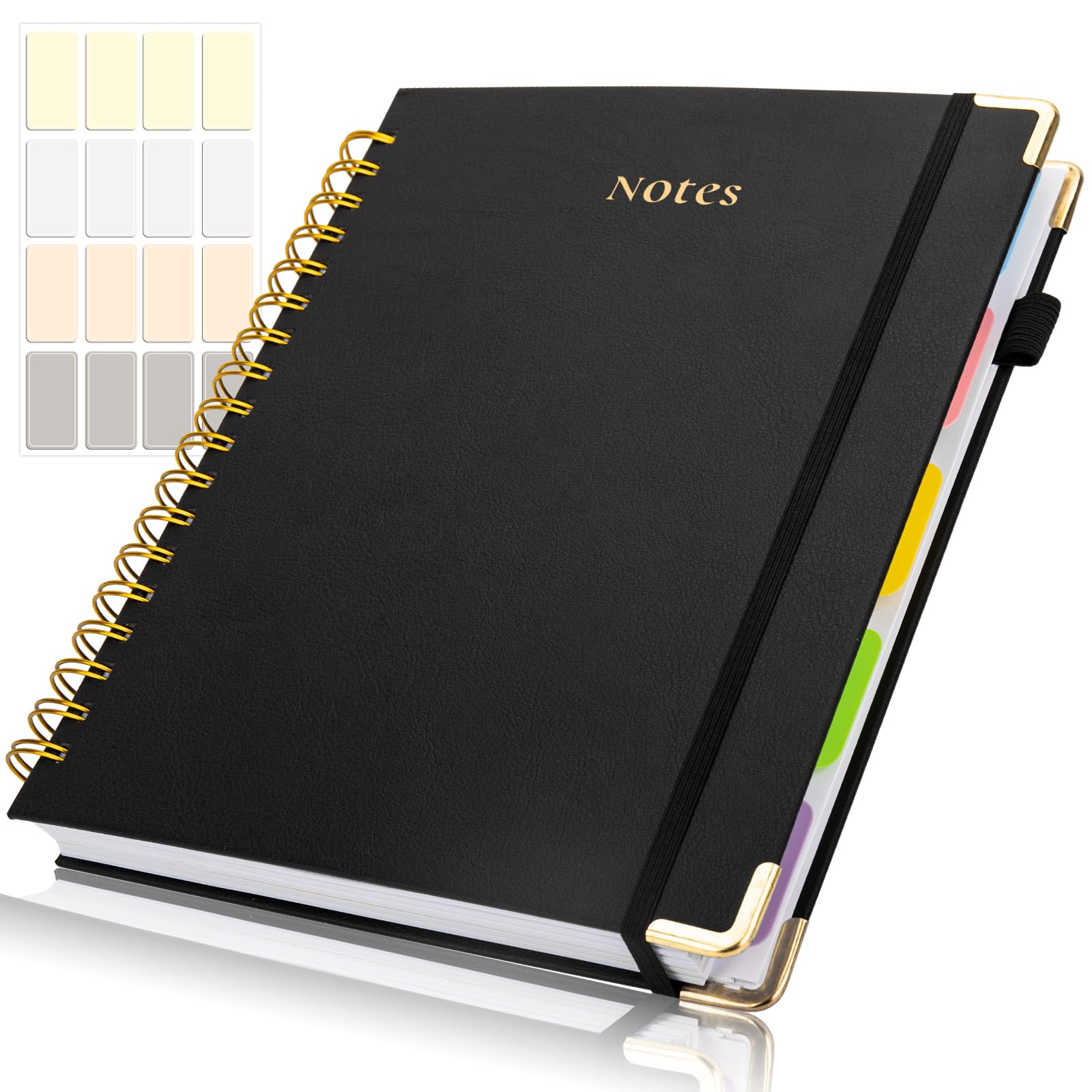 ONLYESH Spiral Notebook Journal,300Pages Hardcover Spiral Notebook journal with Removable Dividers Tabs,7.3"x10" Large Lined Journaling for Work, School, Women, Men（BLACK）