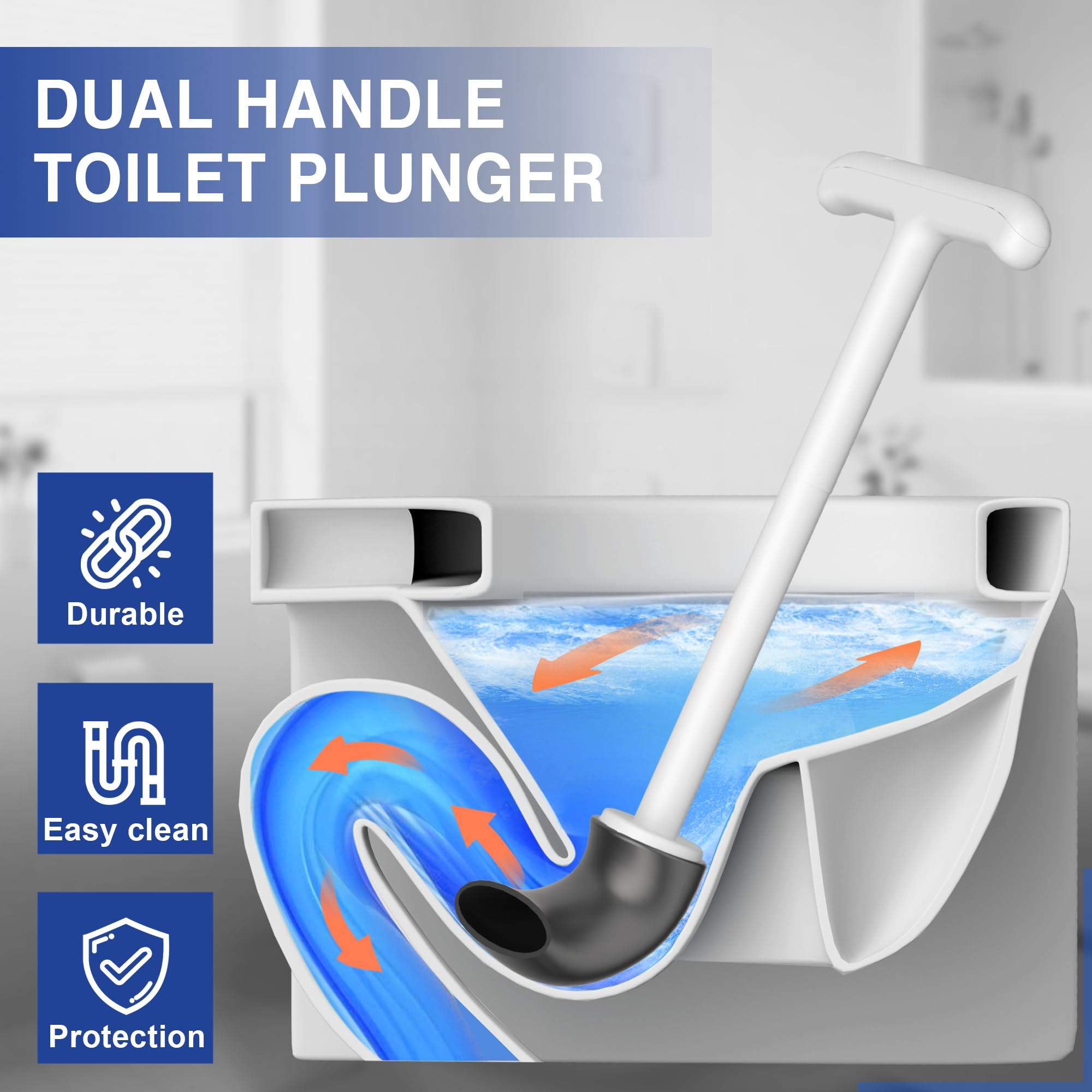 Disposable Toilet Brush and Plunger Set, Dual Handdle Toilet Plunger, All-in-1 Bathroom Cleaning Kit with 18PCS Refills, Toilet Cleaning Stick and Ventilated Holder, Bathroom Essentials (White)