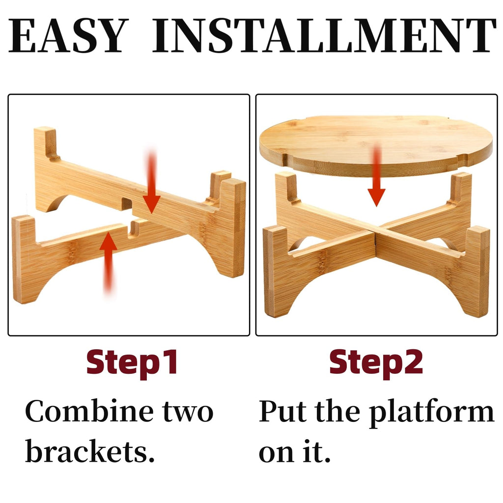 Pumtus 2 Pack Bamboo Plant Stand, Mid Century Modern Planter Stand, Detachable Flower Pot Holder, Sturdy Potted Plant Rack for Indoor Outdoor Garden Home, Short Stand for Elevating Pet Food Bowls (Pot Not Included)