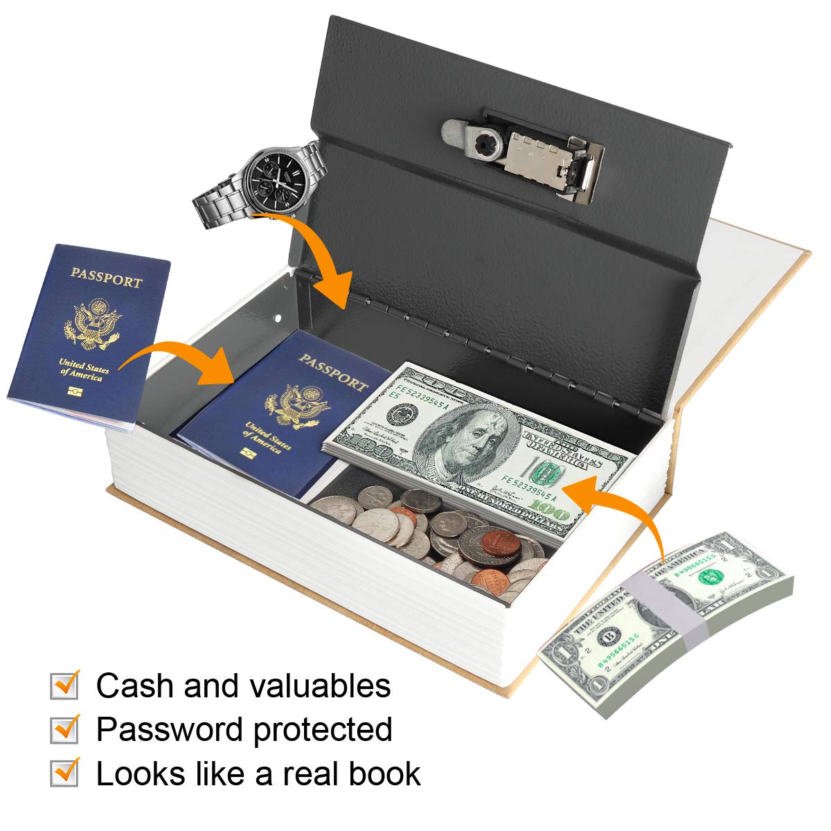 Jssmst Diversion Book Safe with Combination Lock, Faux Book Box Hidden Storage, Secrect Hidden Safe Box for Home Office, Money Box, 9.5 x 6.2 x 2.2 inch, SMBS020 Rome