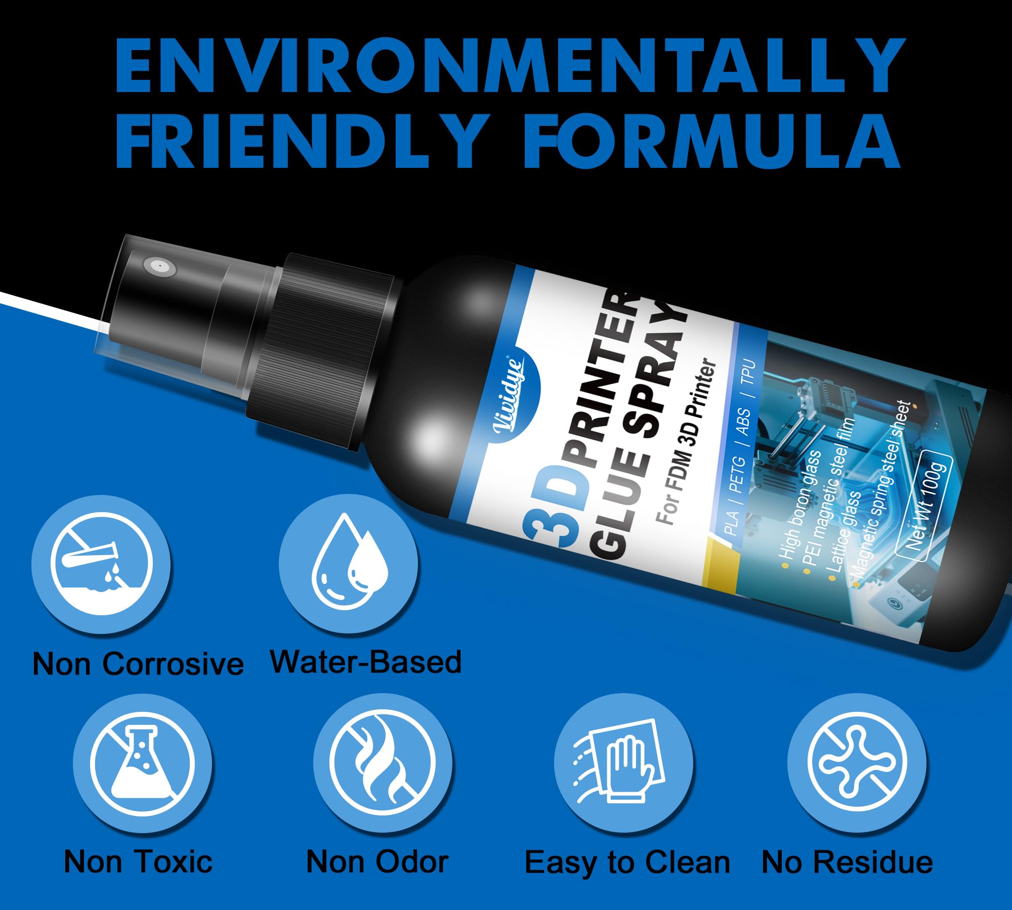 3D Printer Adhesive Glue - 7oz/200g Strong 3D Printer Glue Reduces Warping of PLA, ABS, PETG, TPU Filaments on Various Build Plate - 3D Printer Bed Adhesive Spray - Premium 3D Printing Accessories