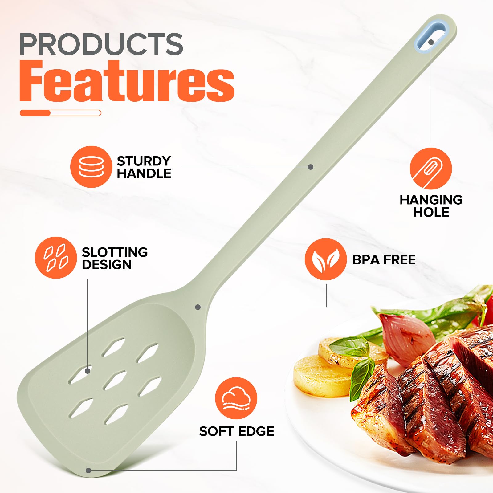 Large Silicone Utensils Set of 7 for Cooking,No Scratch for Nonstick Cookware Pasta Server,Spaghetti Spoon,Slotted Spoon&Spatula,Solid Spoon&Spatula,Skimmer,Soup Ladle BPA Free Heat Resistant (Green)