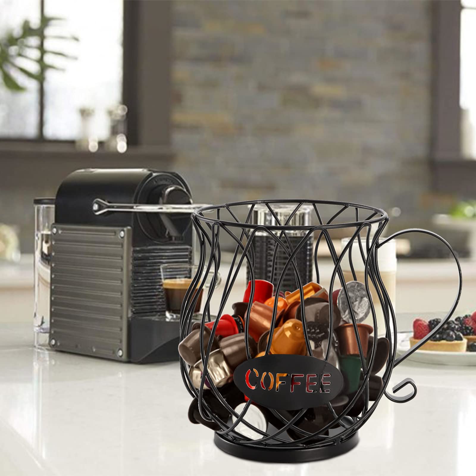 ZEAYEA Coffee Pod Holder, Coffee Capsule Basket for Counter Table Bar, Metal Espresso Pod Keeper Storage for Home Cafe Hotel, Black
