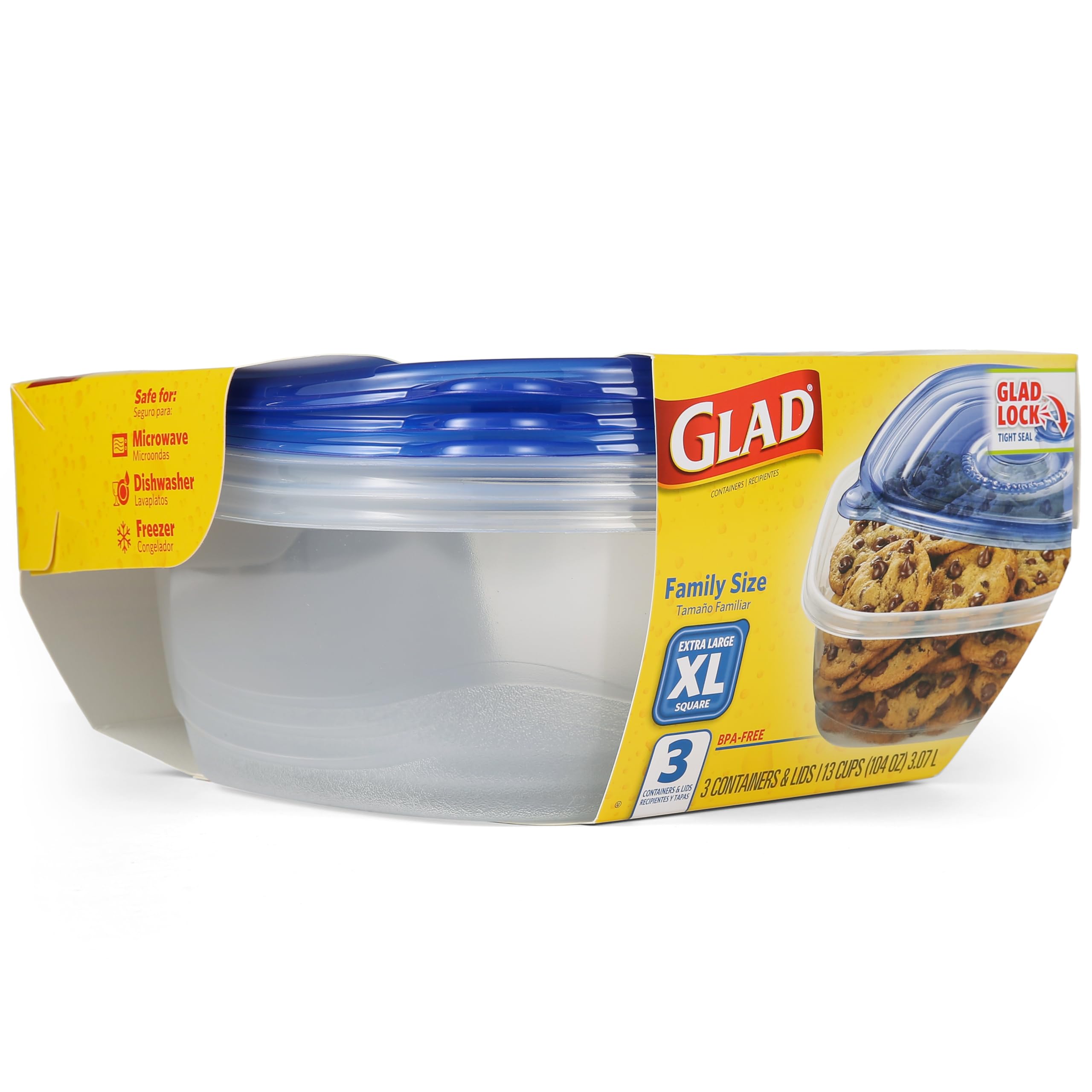 GladWare Family Size Food Storage Containers, XL | Large Square Food Storage, Containers Hold up to 104 Ounces of Food, Large Set 3 Count Food Containers | Plastic Food Container
