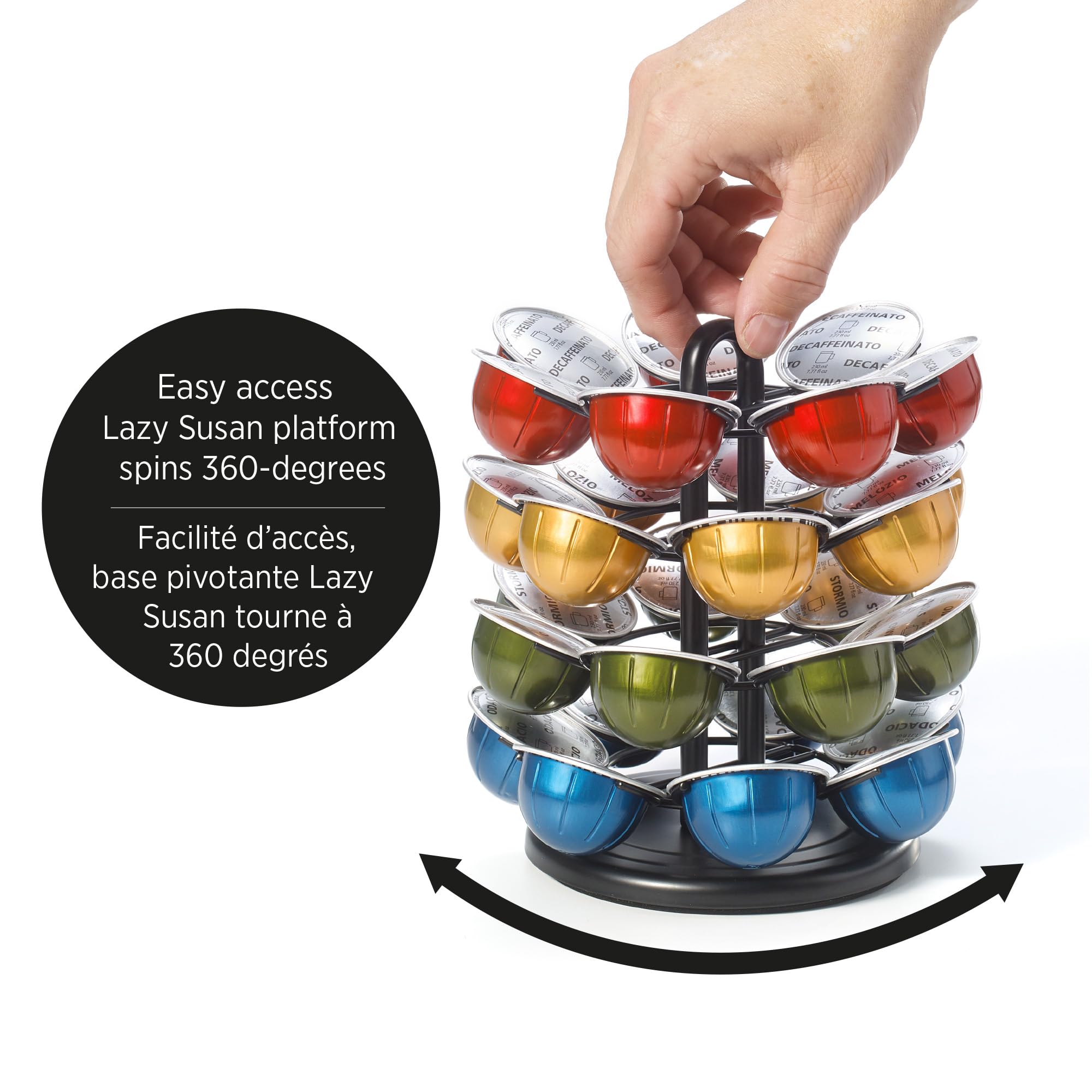 Starfrit Coffee Pod Capsule Carousel - Holds up to 28 Nespresso Vertioline Pods - Lazy Susan Platform – Black