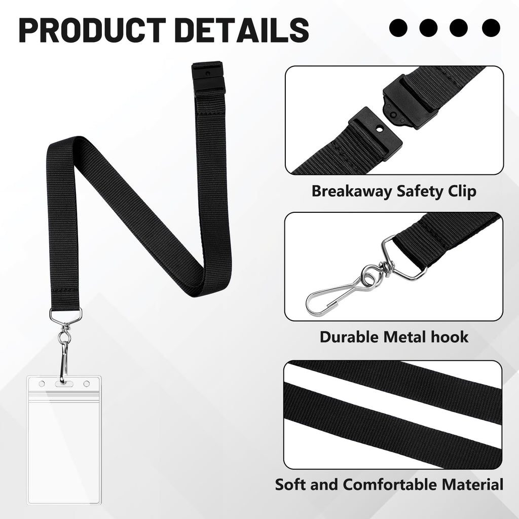 24-Pack Black Breakaway Lanyards with Waterproof Badge Holders, Polyester Neck Straps for ID Cards, Events, Office, and Schools