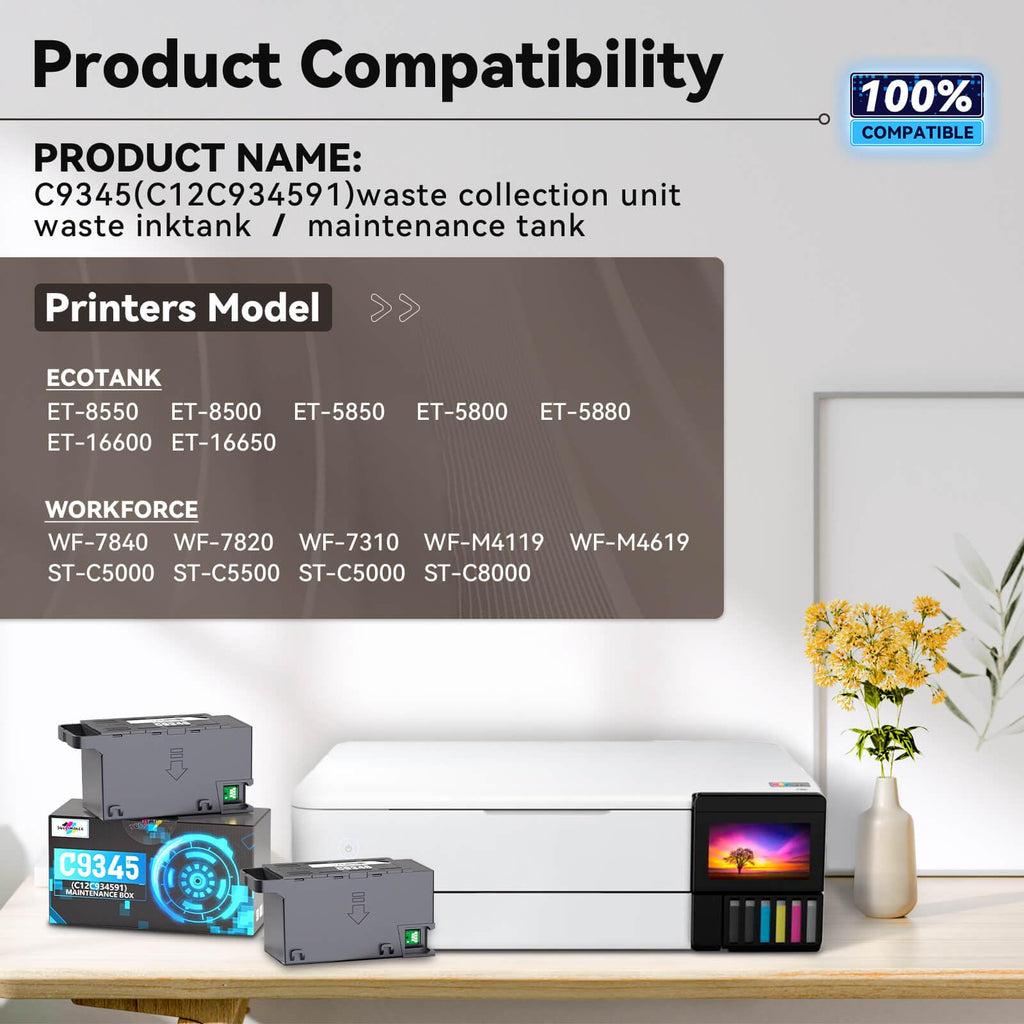 C9345 Ink Maintenance Box Replacement for Epson ET-8550 ET-8500 ET-5850 ET-5800 ET-16600 ET-16650 ET-5880 WF-7840 WF-7310 WF-M4119 WF-M4619 WF-7820 Printer, for Ecotank C9345 Maintenance Box (2 Packs)
