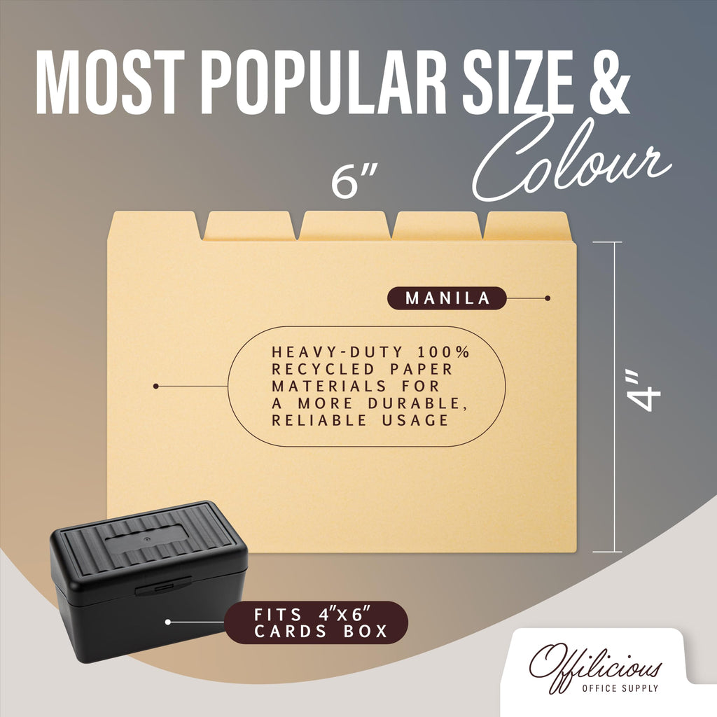 25 Manila Index Card Dividers 4x6 - Organizer With Tabs & 108 Stickers - Recipe, Note, Monthly Dividers for 4x6 Cards - Card Stock