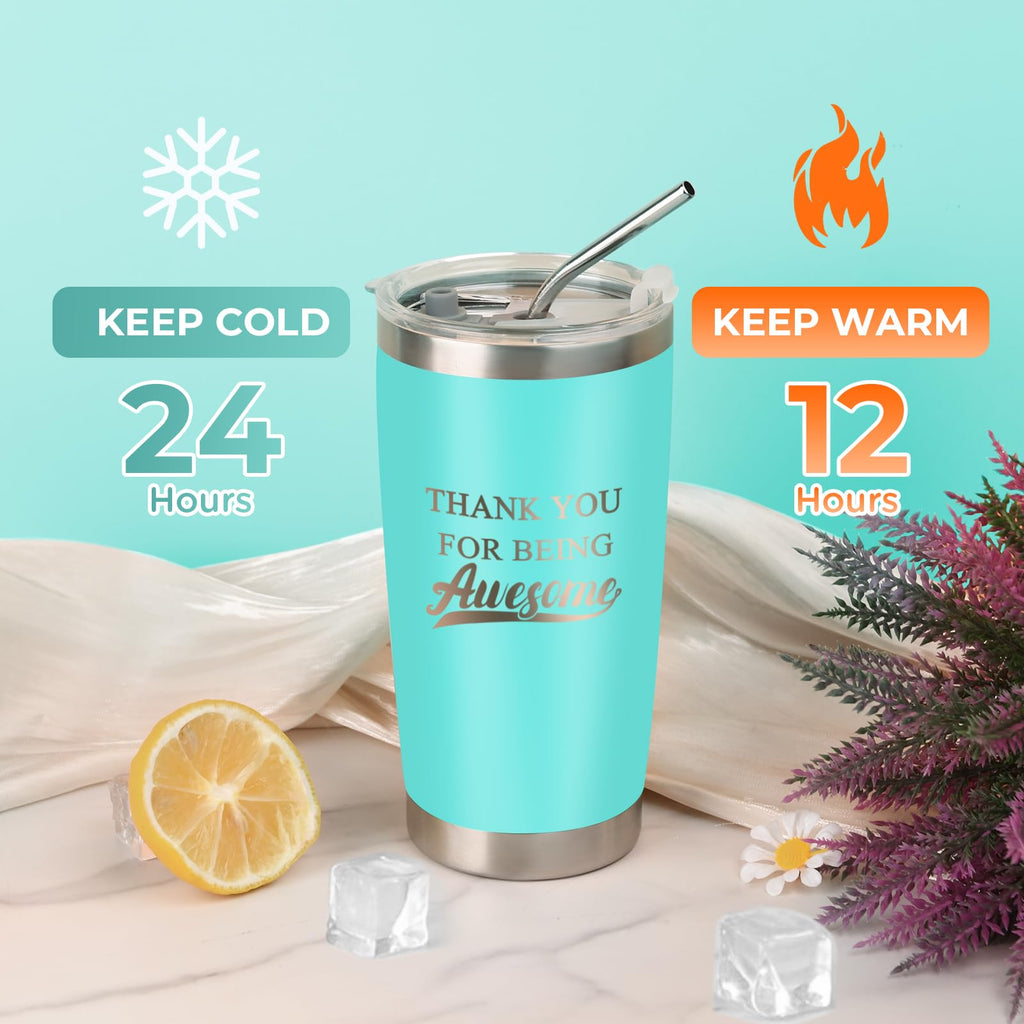 Thank You Gifts for Women, Employee Appreciation Gift, Office Gift for Female Coworkers Manager Boss Lady, Leakproof Stainless Steel Insulated Tumbler with Lid and Straw | 20oz (Mint)