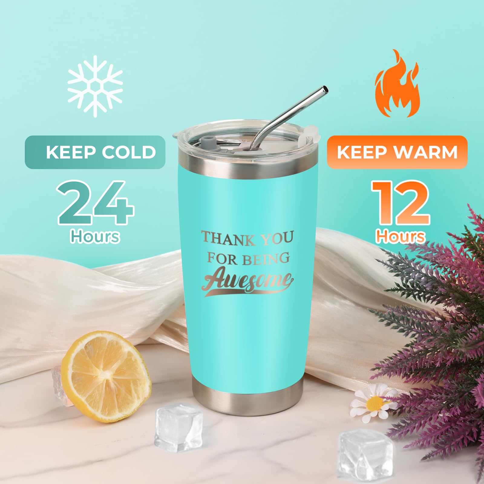 Thank You Gifts for Women, Employee Appreciation Gift, Office Gift for Female Coworkers Manager Boss Lady, Leakproof Stainless Steel Insulated Tumbler with Lid and Straw | 20oz (Mint)