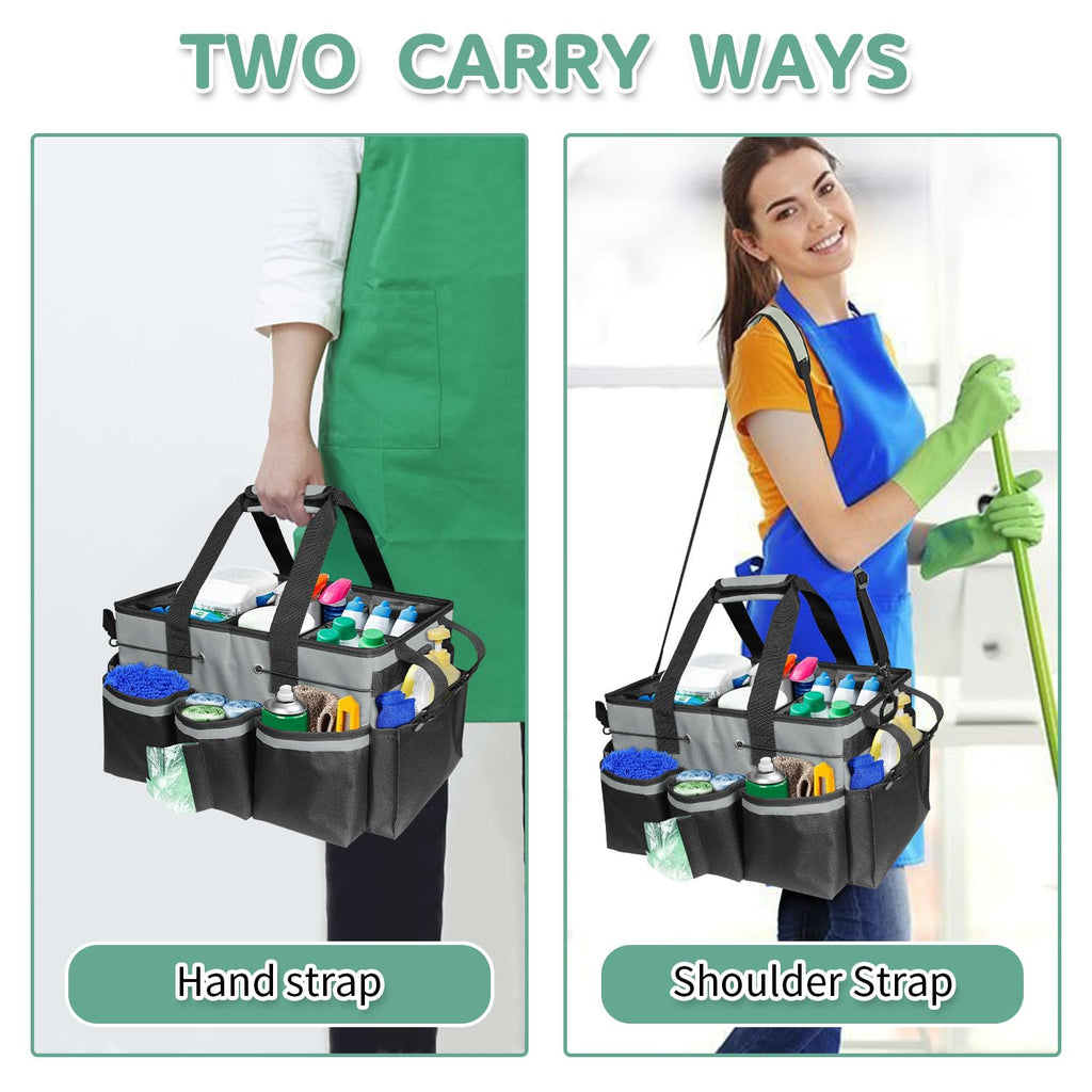 Boczif Cleaning Caddy Bag Wearable, Supplies Organizer with Handle, Shoulder Straps & Detachable Divide, Tool Organizers Tote for Cleaners & Housekeepers (Grey)