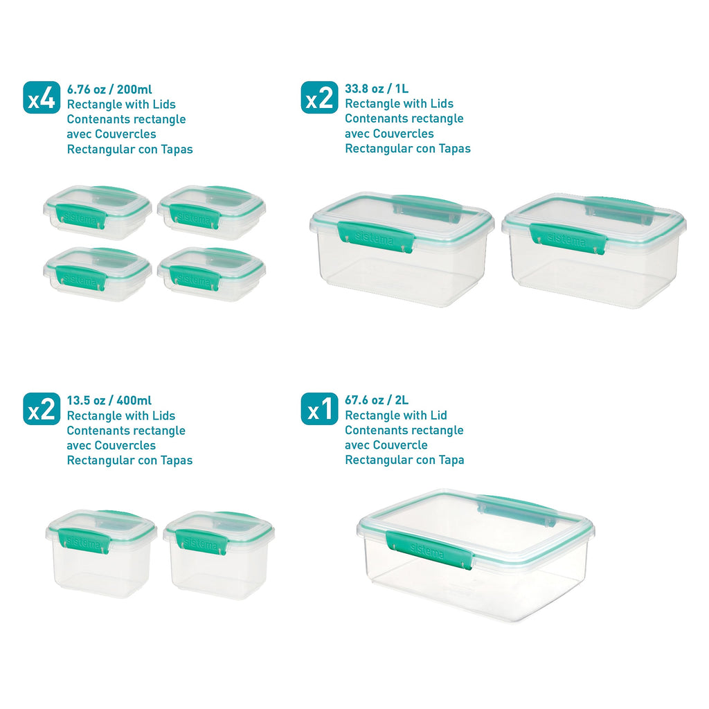 Sistema Food Storage Containers with Lids for Lunch, Meal Prep and Leftovers, Dishwasher Safe, BPA-Free, Teal, 18 Piece Set